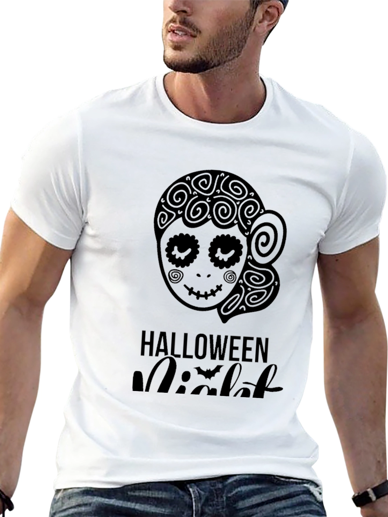 Halloween Night Sugar Skull Black T-Shirt