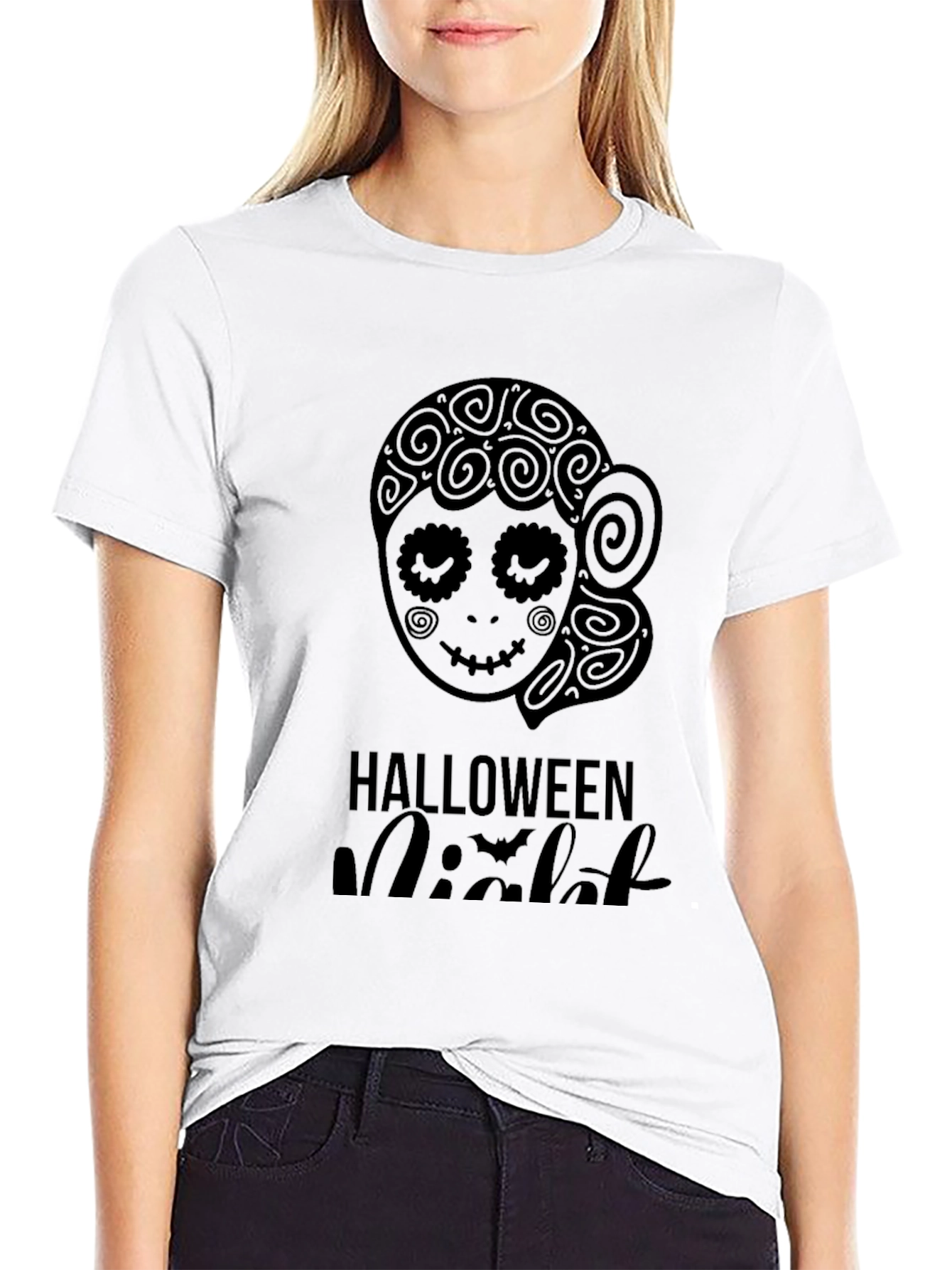 Halloween Night Sugar Skull Black T-Shirt