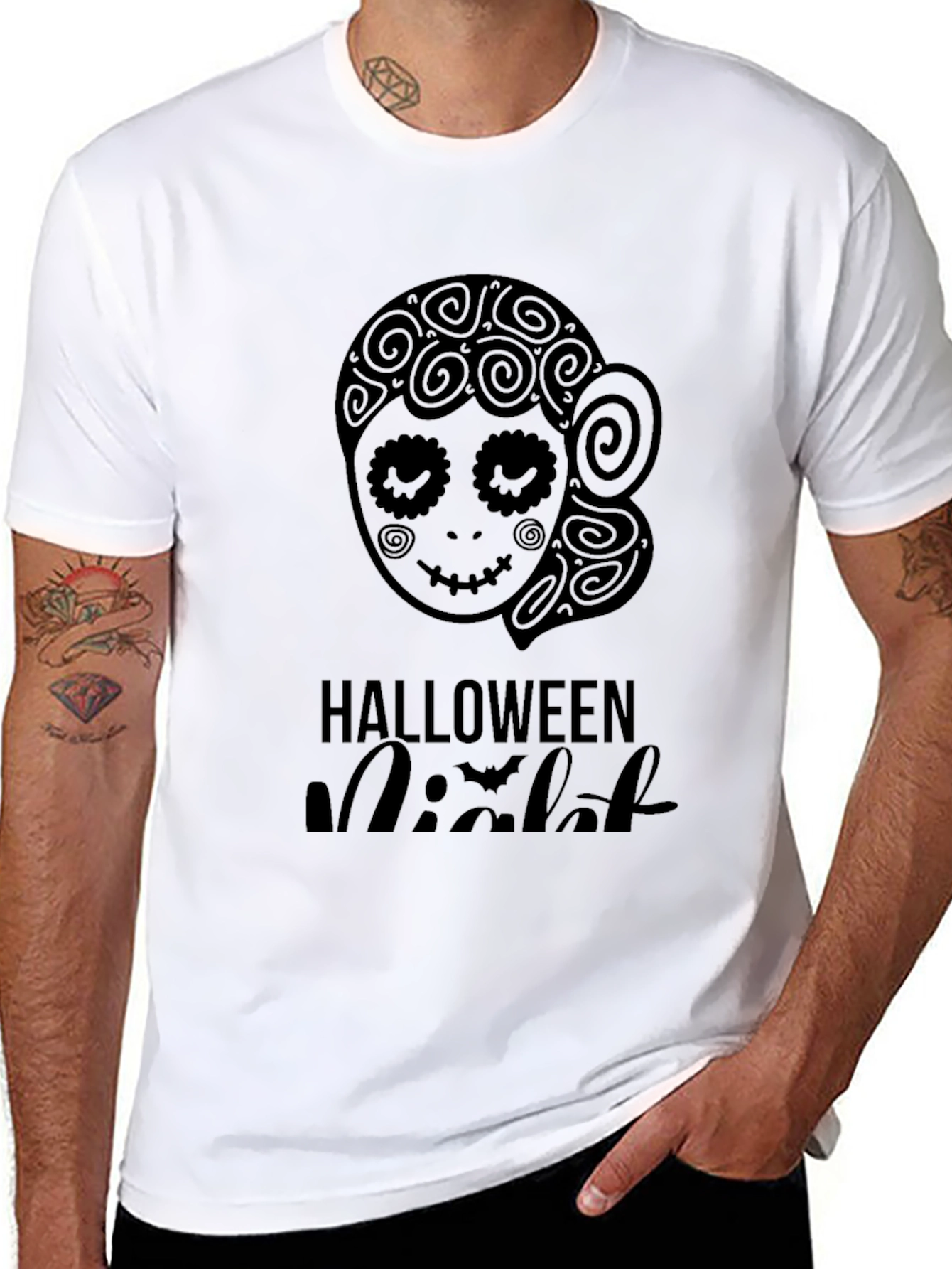 Halloween Night Sugar Skull Black T-Shirt