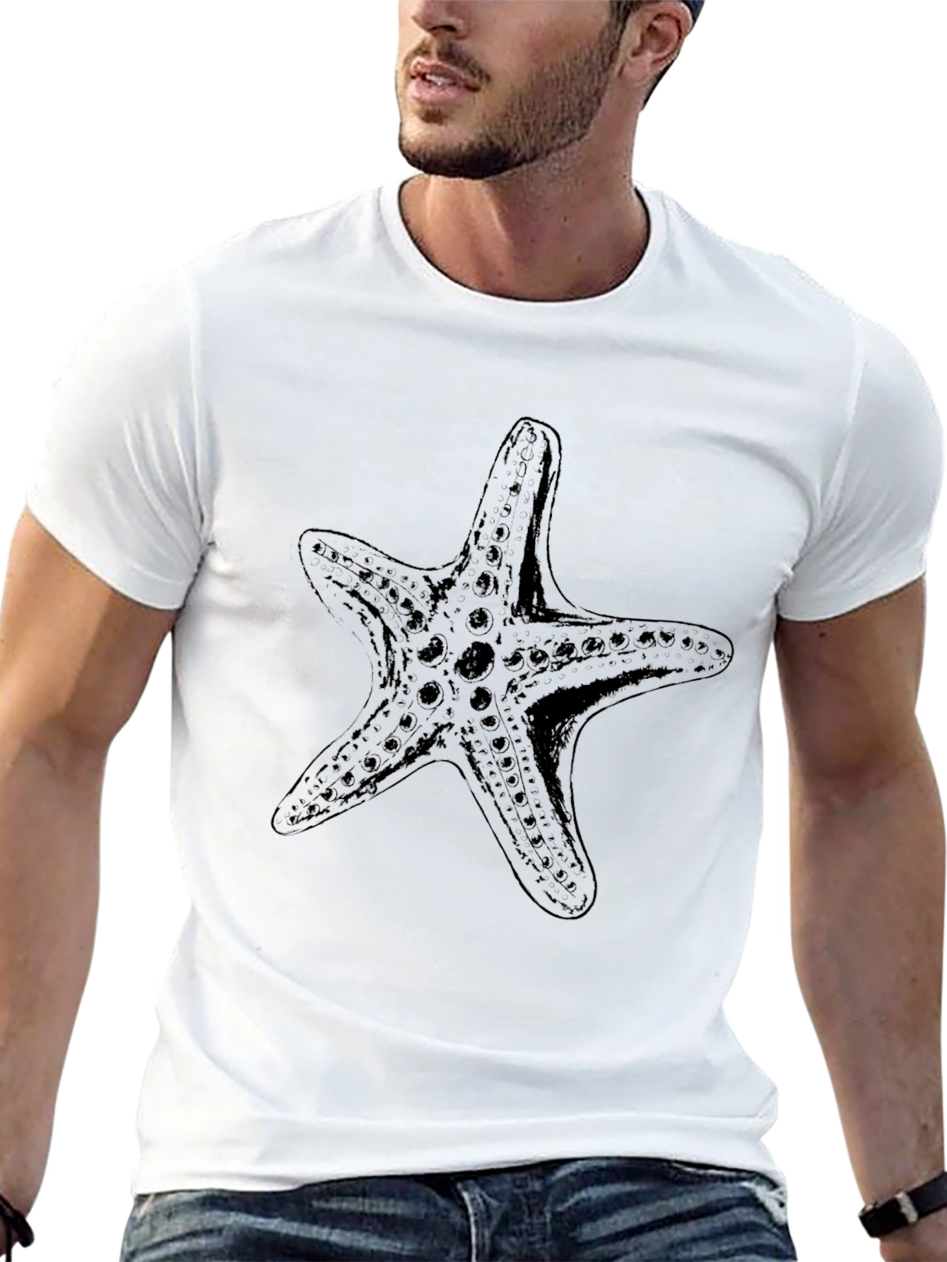 Starfish Graphic T-Shirt - Casual Black Tee