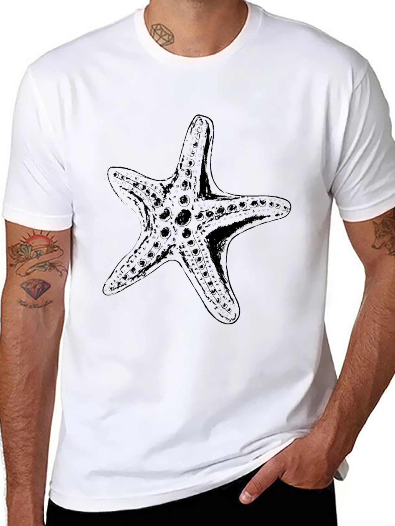 Starfish Graphic T-Shirt - Casual Black Tee