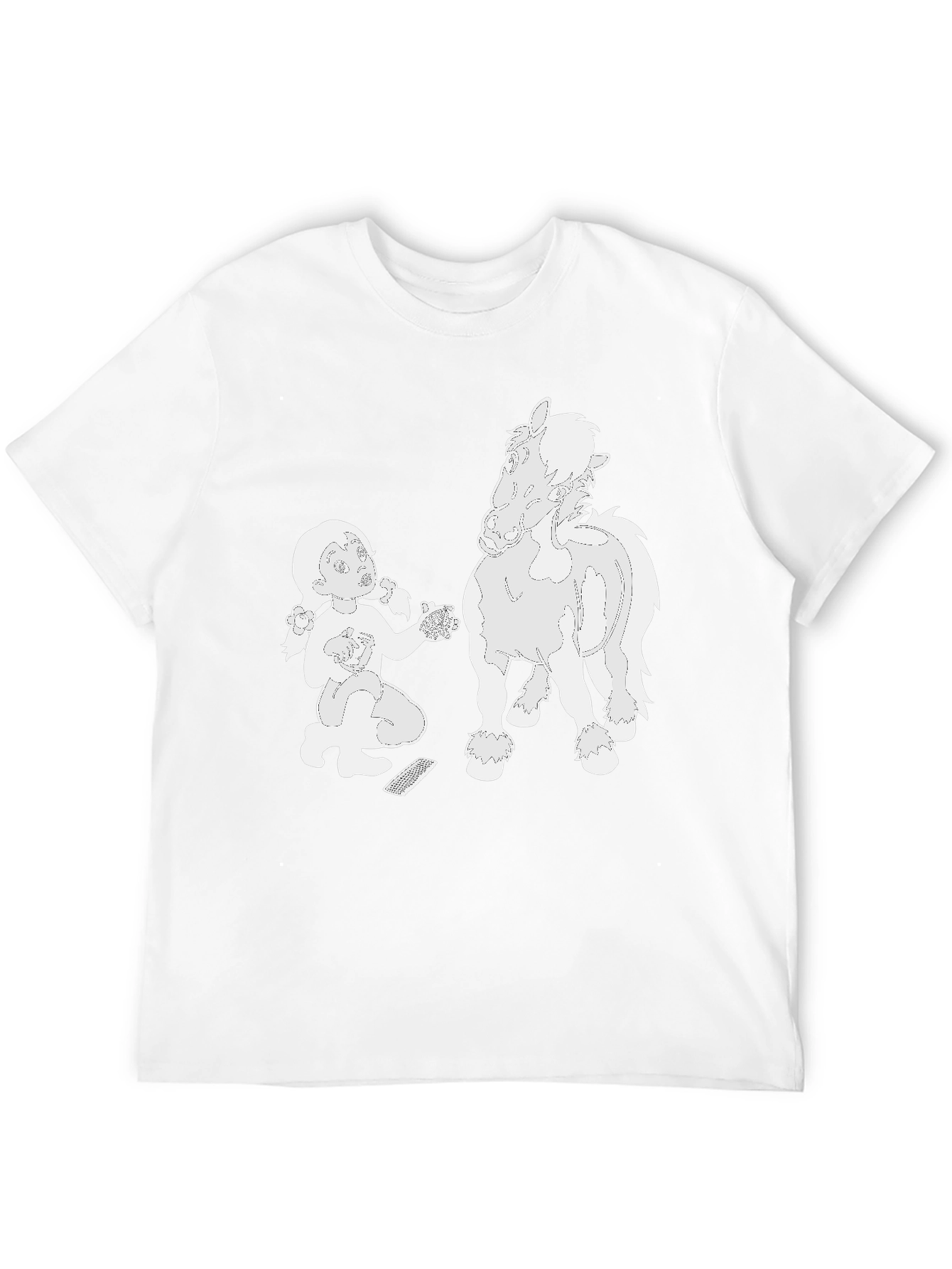 Cartoon Girl and Horse Black T-Shirt