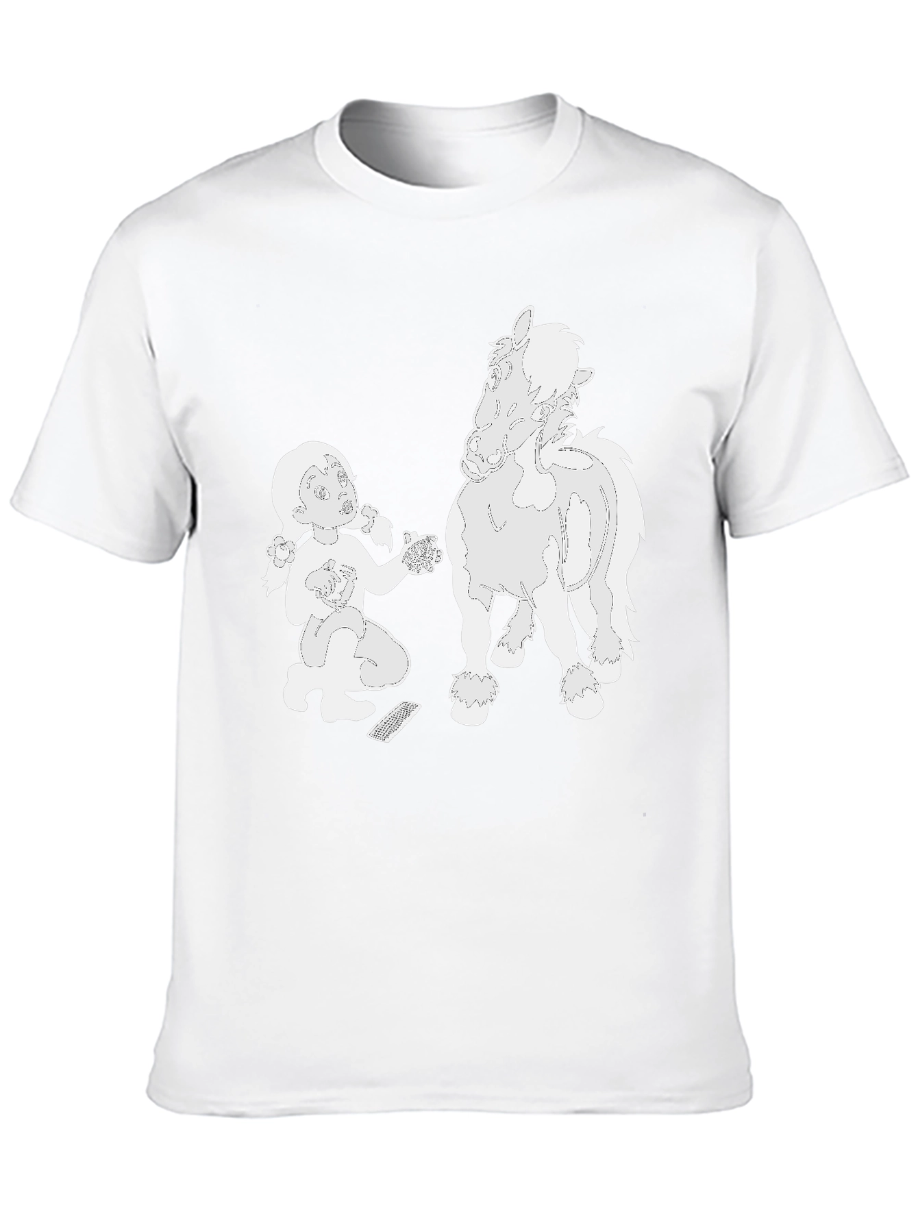 Cartoon Girl and Horse Black T-Shirt