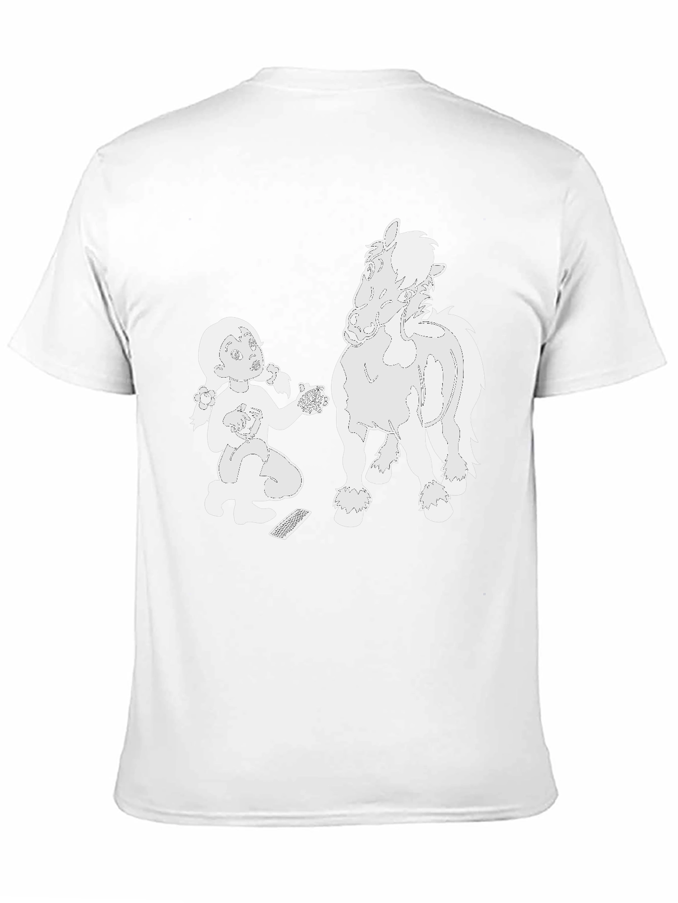 Cartoon Girl and Horse Black T-Shirt
