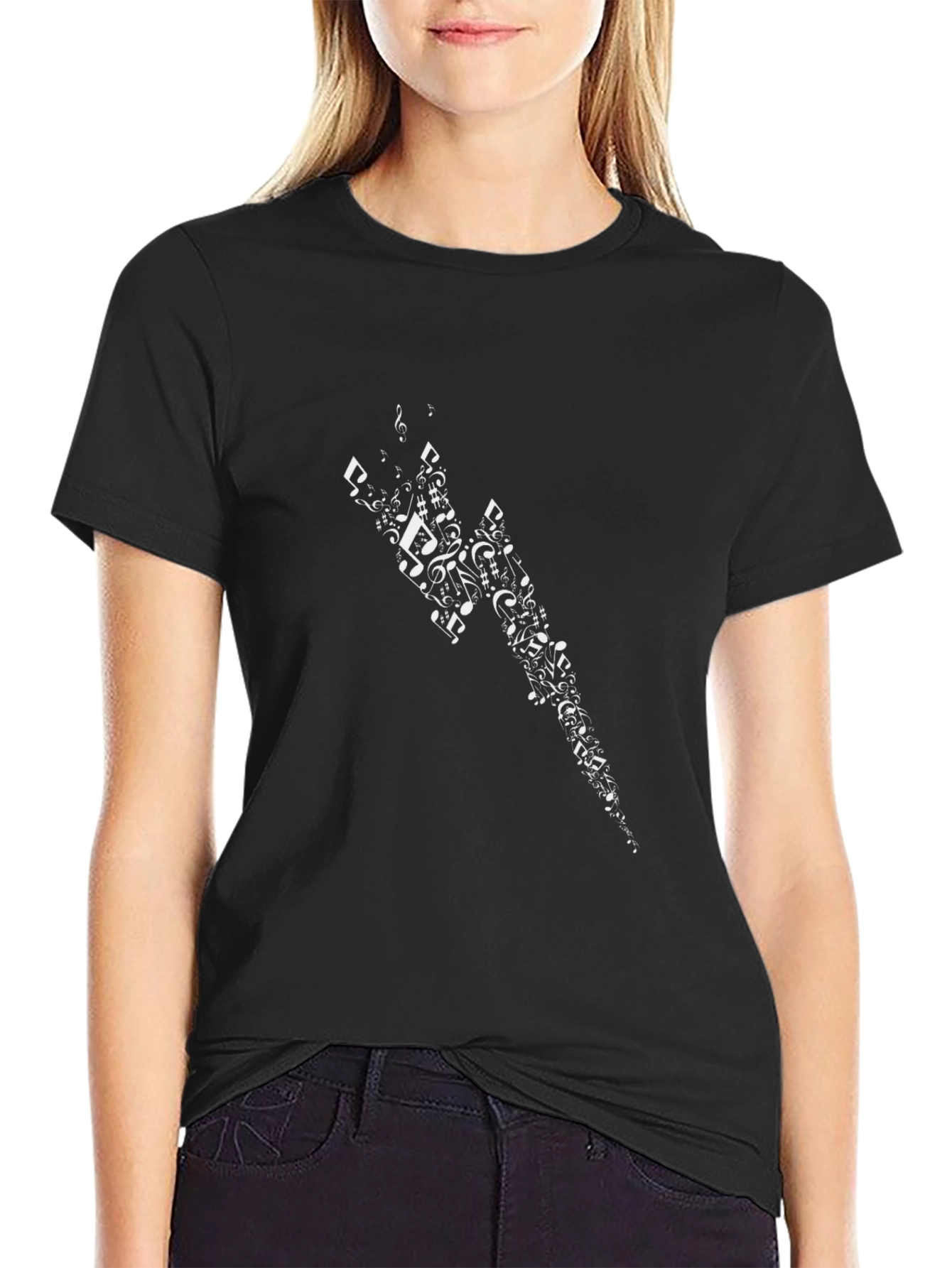 Musical Note Lightning Bolt Black Graphic Tee