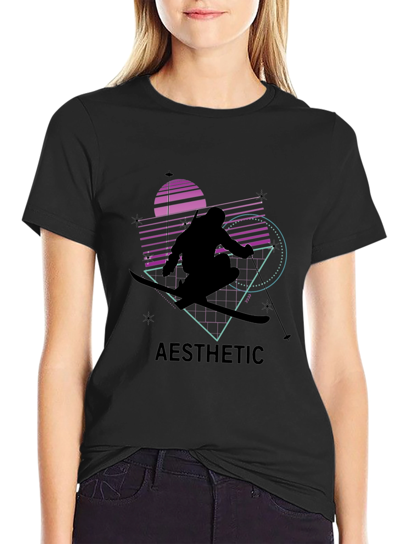 Aesthetic Skiing Graphic Tee - Black