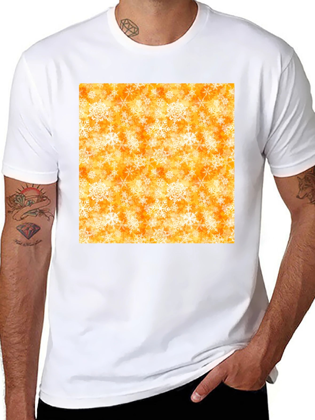 Festive Snowflake Print Black T-Shirt