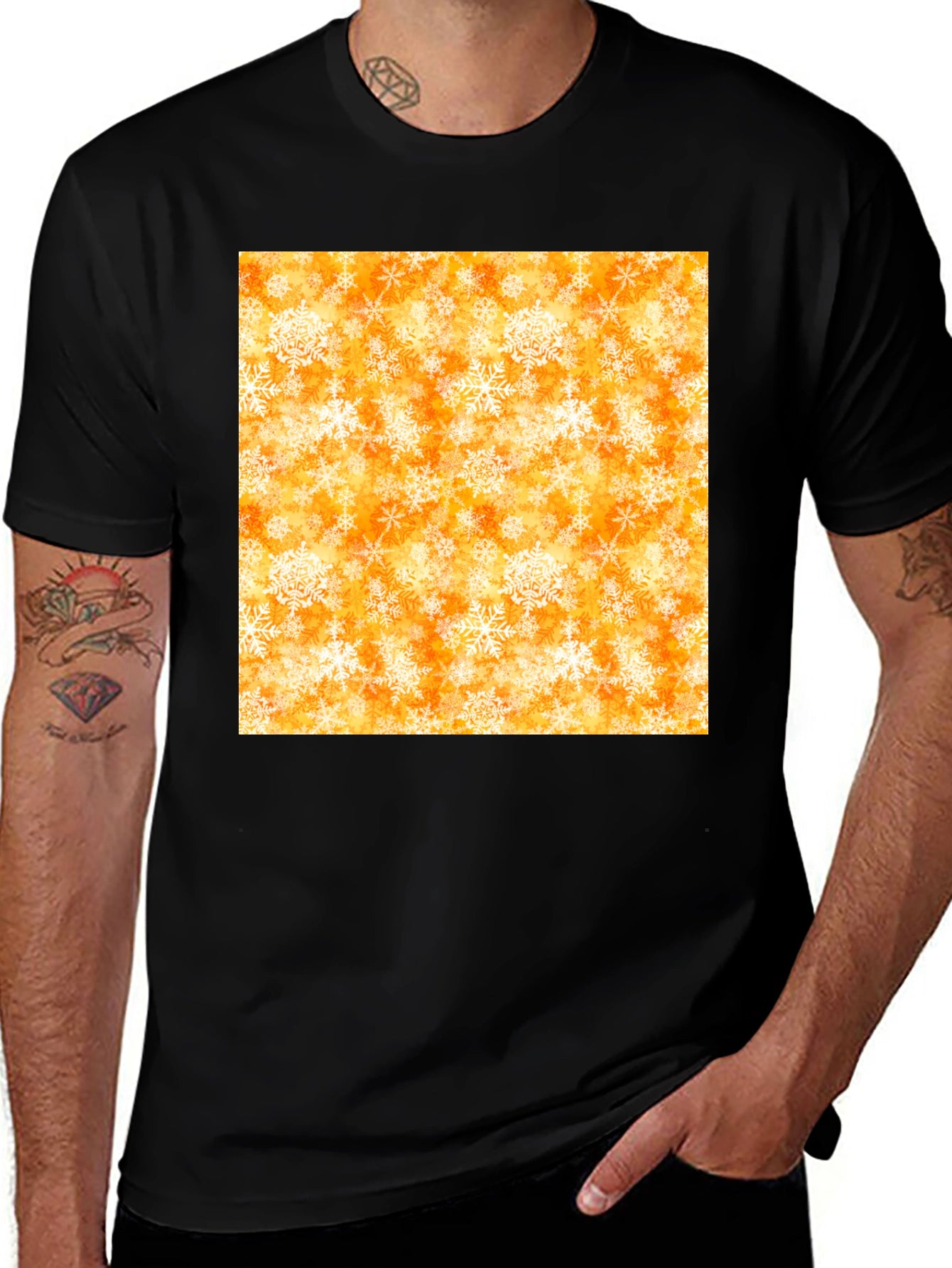 Festive Snowflake Print Black T-Shirt