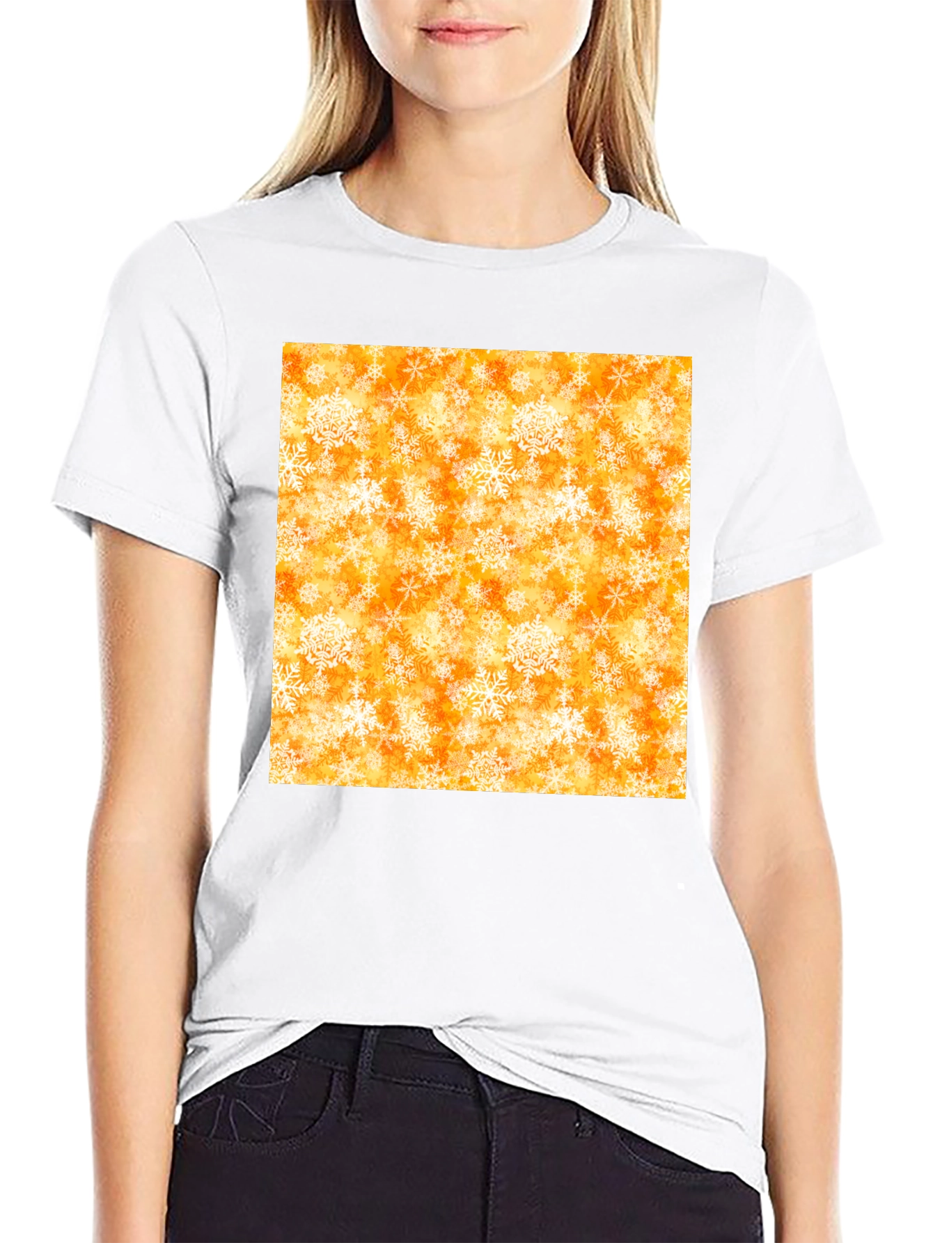 Festive Snowflake Print Black T-Shirt