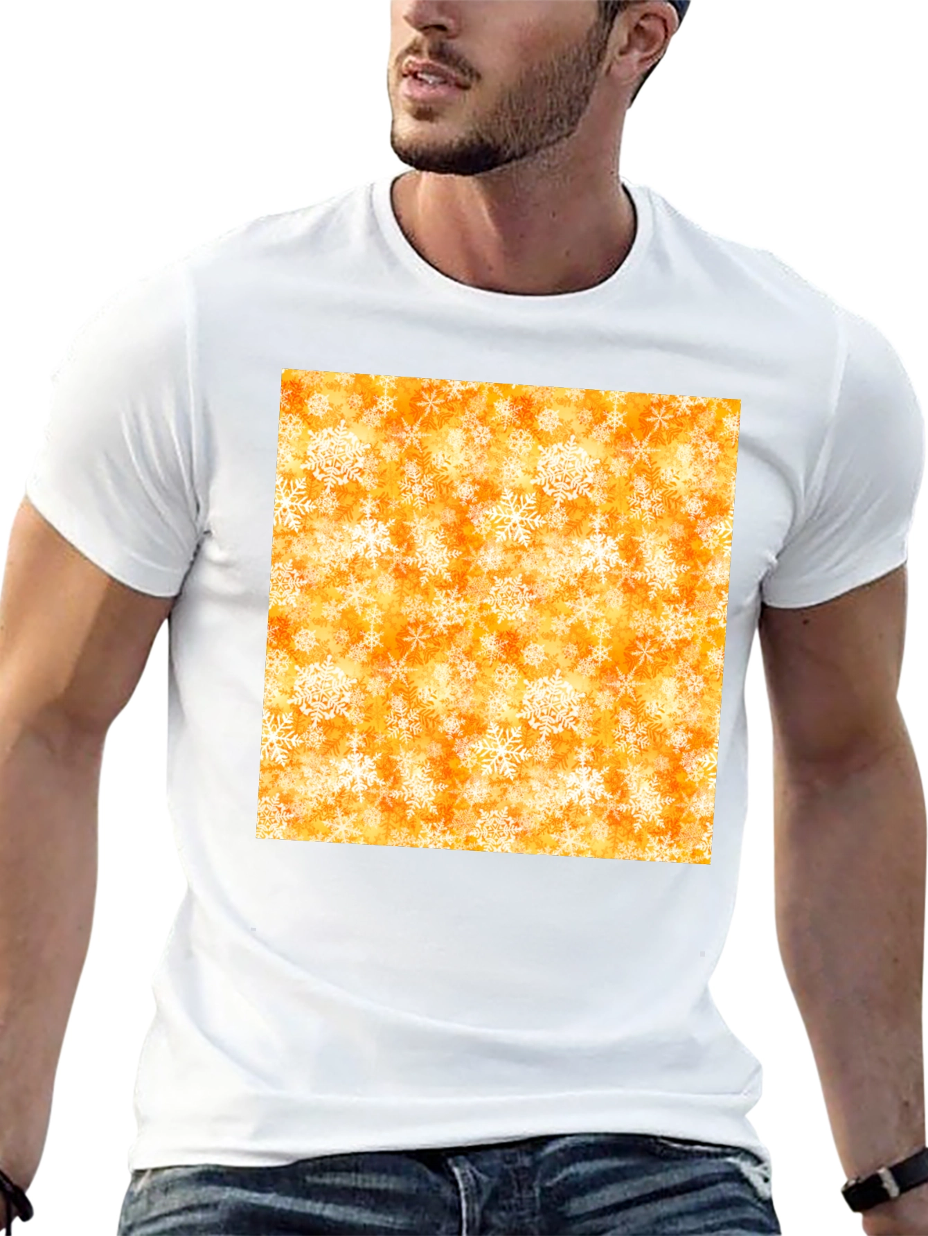 Festive Snowflake Print Black T-Shirt