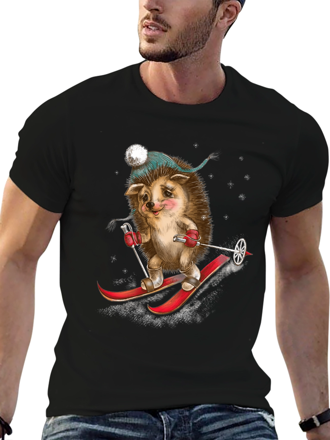 Skiing Hedgehog Graphic Tee
