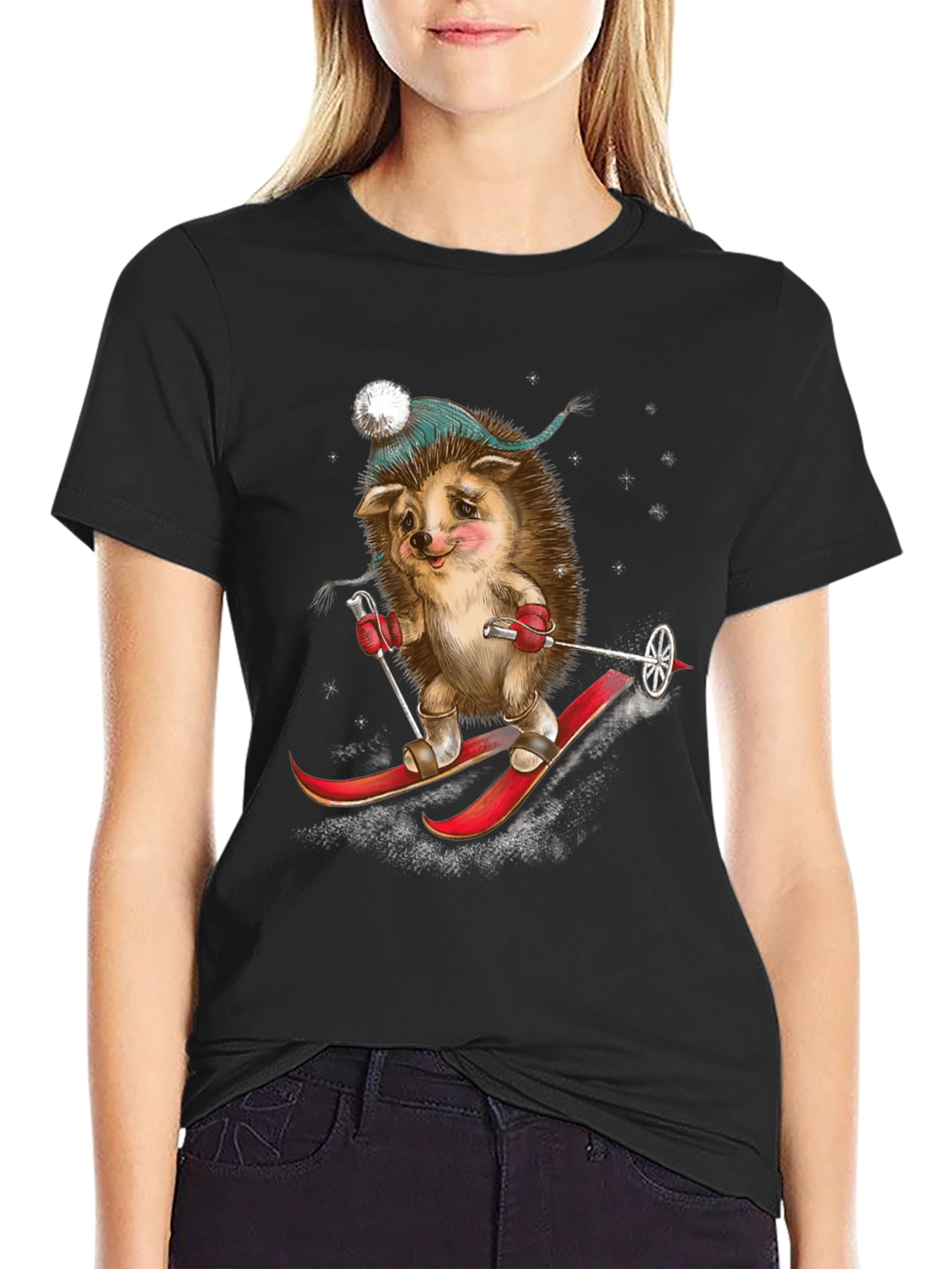 Skiing Hedgehog Graphic Tee