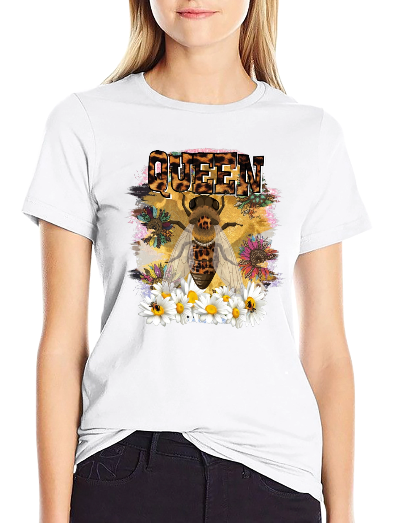 Queen Bee Leopard Print Graphic T-Shirt