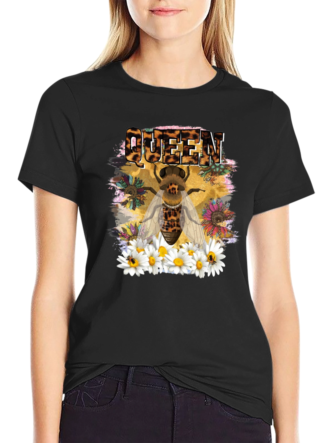 Queen Bee Leopard Print Graphic T-Shirt