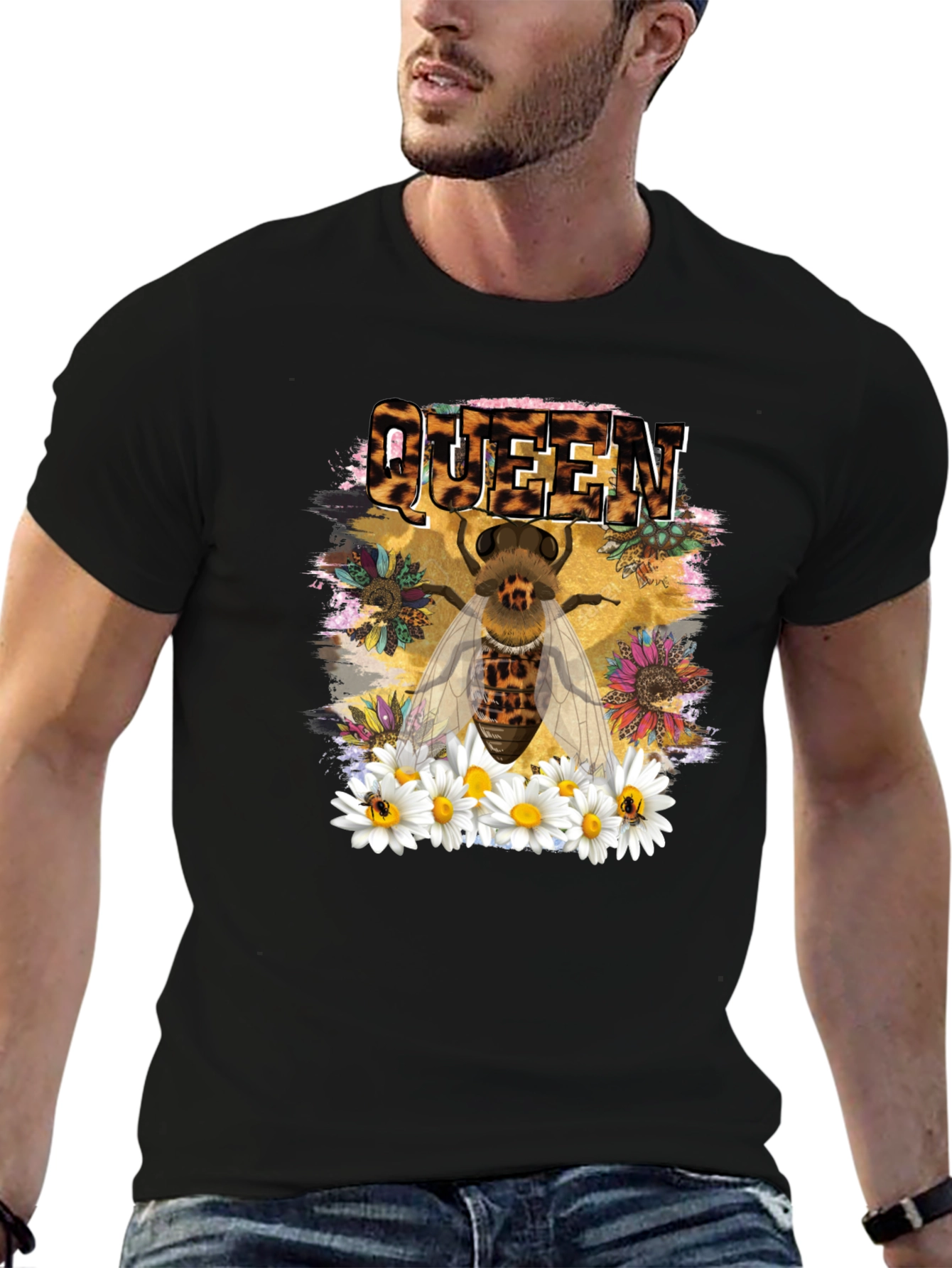 Queen Bee Leopard Print Graphic T-Shirt