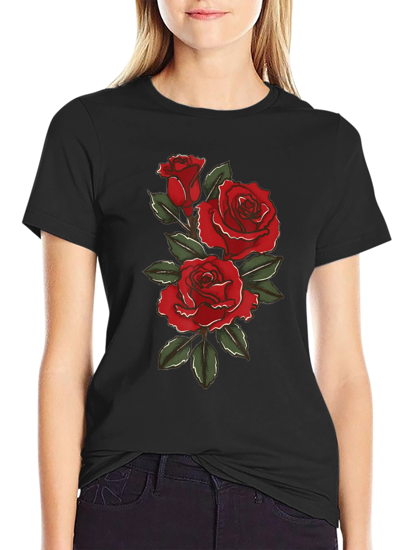 Rose Graphic Black T-Shirt for Men