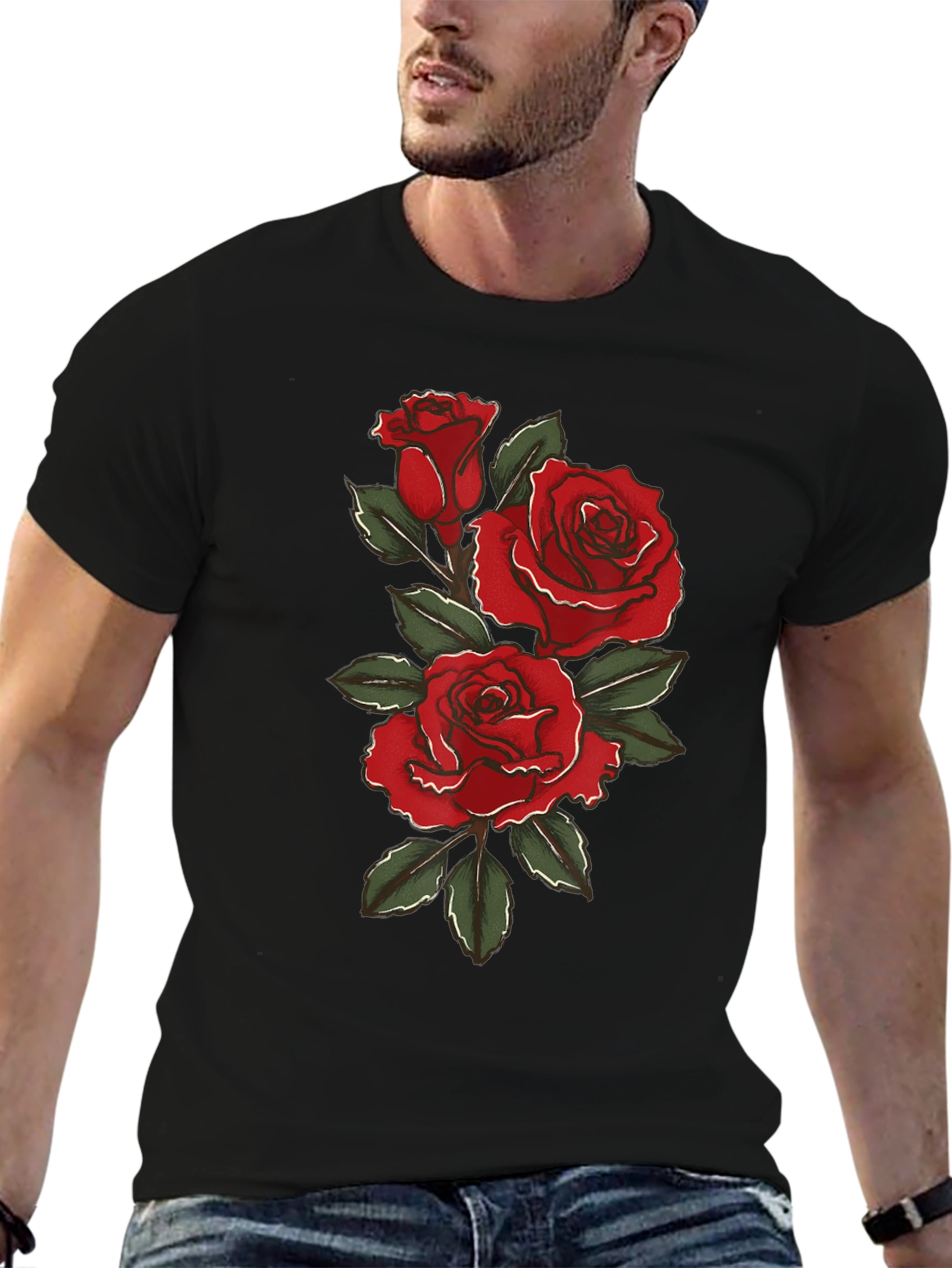 Rose Graphic Black T-Shirt for Men