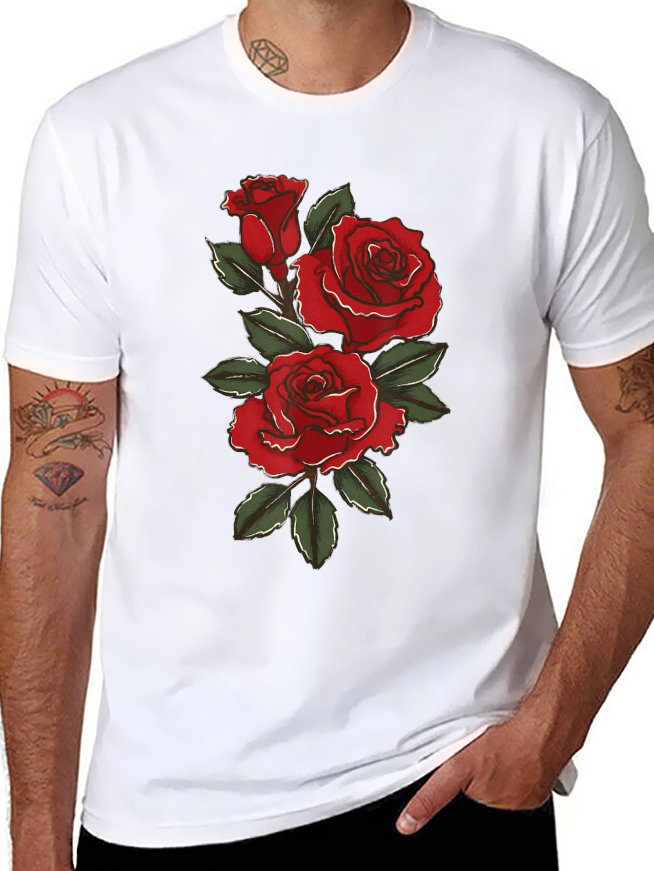 Rose Graphic Black T-Shirt for Men