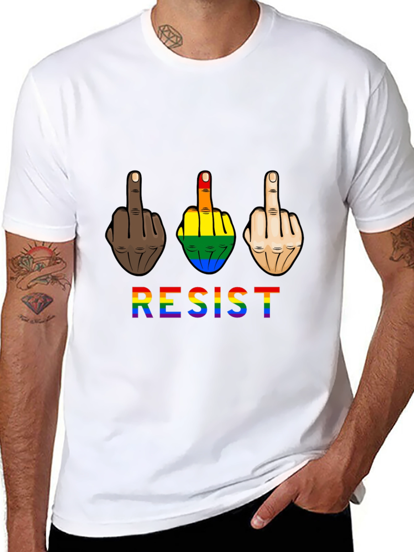 Resist Middle Finger Graphic Tee - Pride
