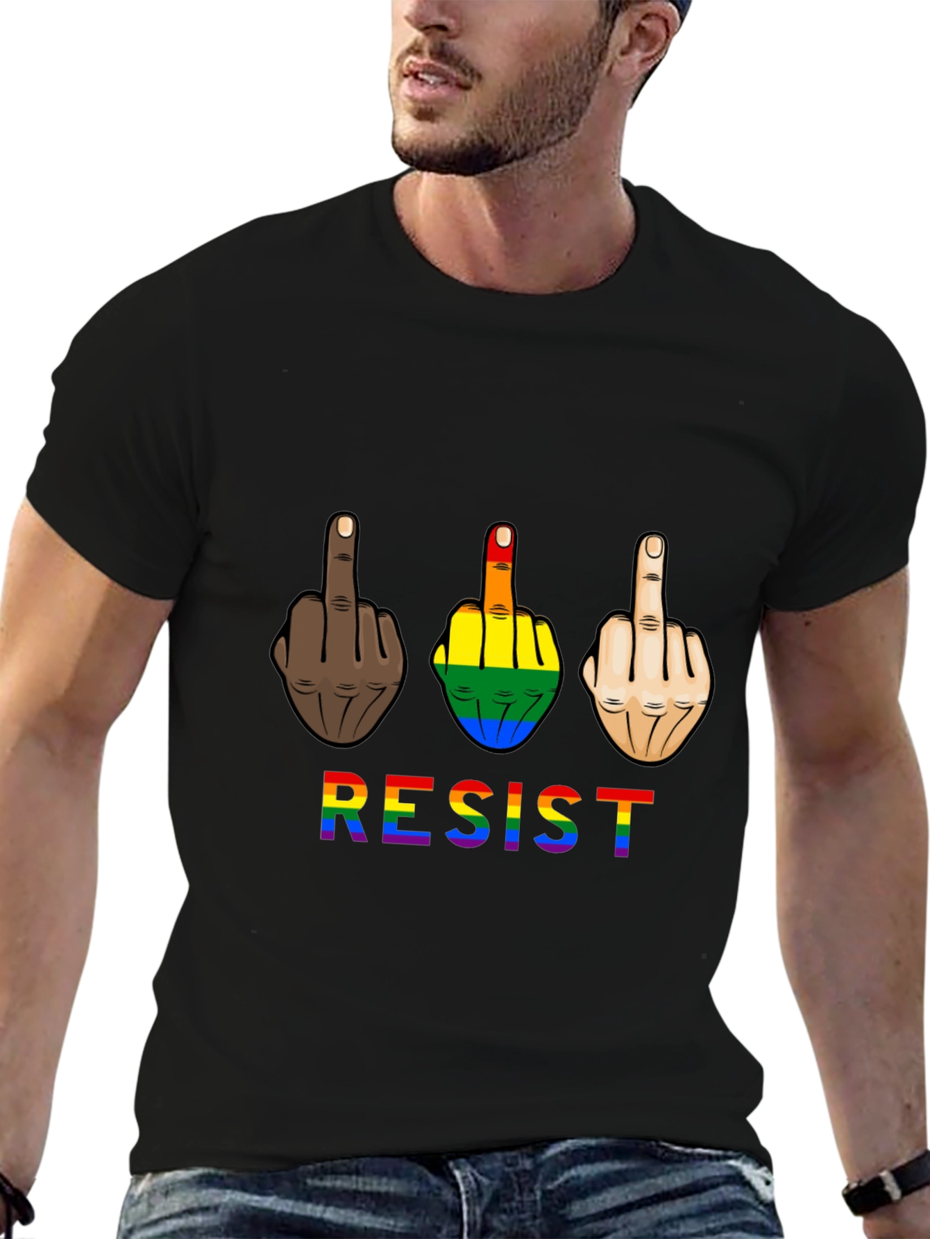 Resist Middle Finger Graphic Tee - Pride