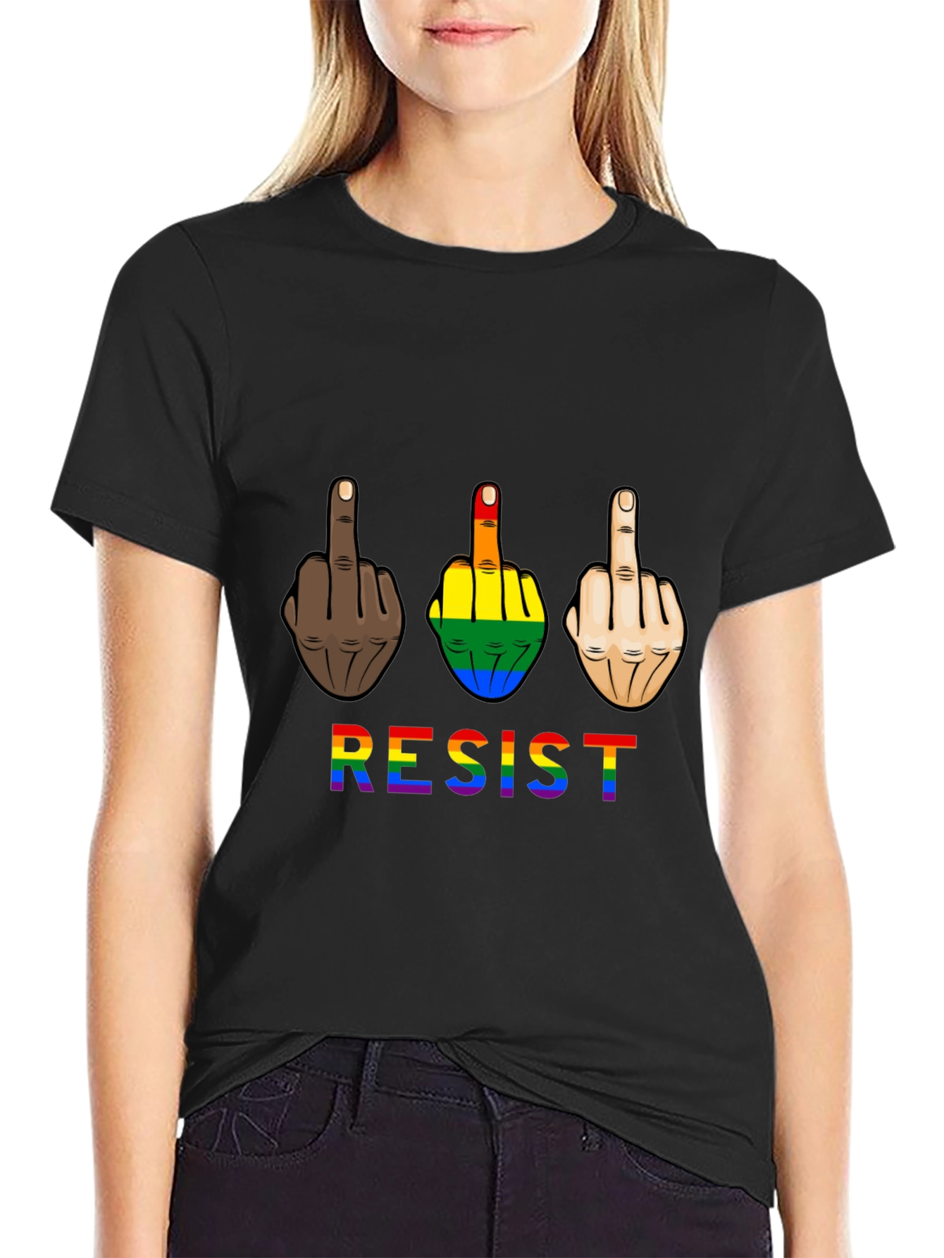 Resist Middle Finger Graphic Tee - Pride