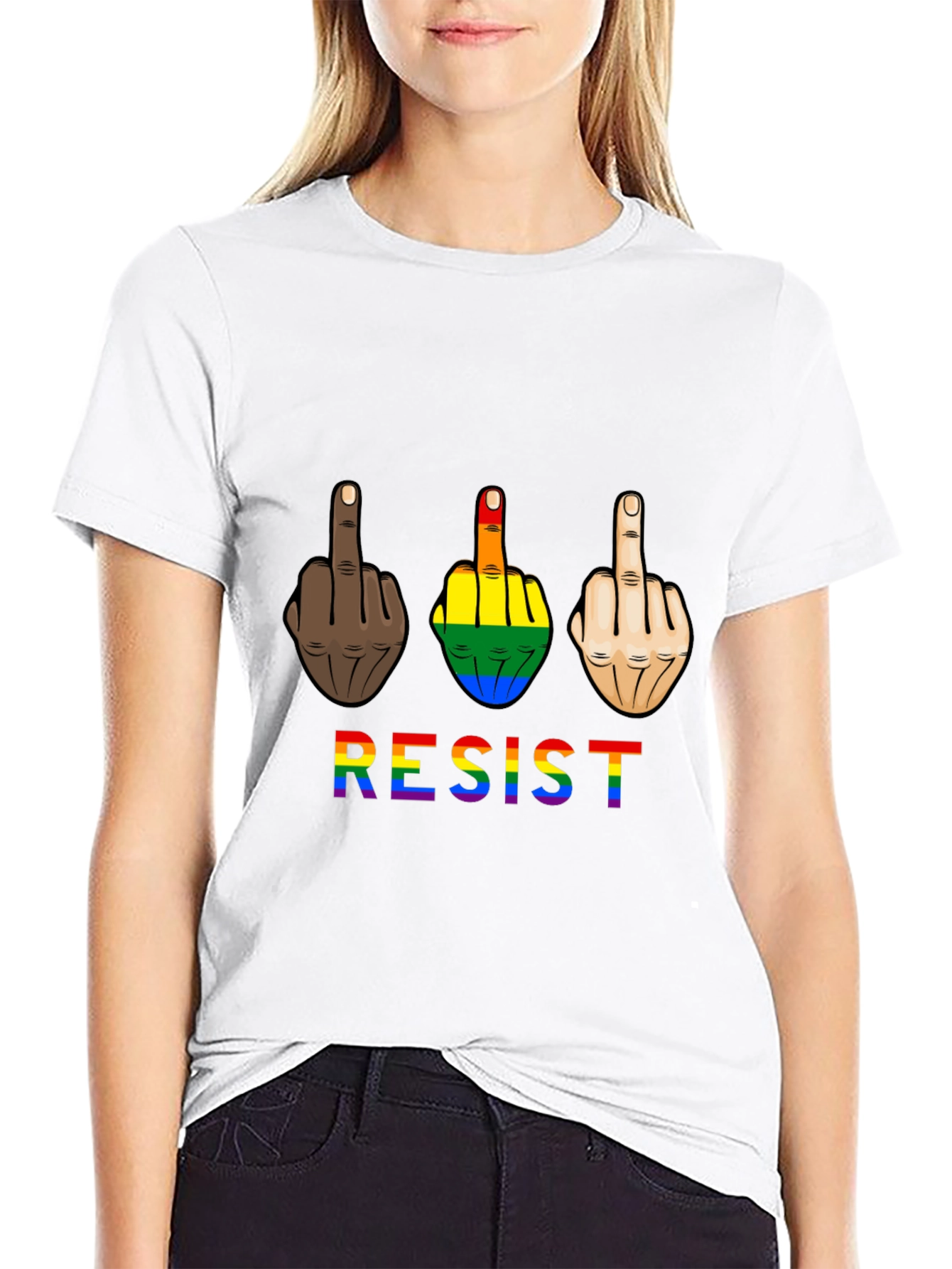 Resist Middle Finger Graphic Tee - Pride