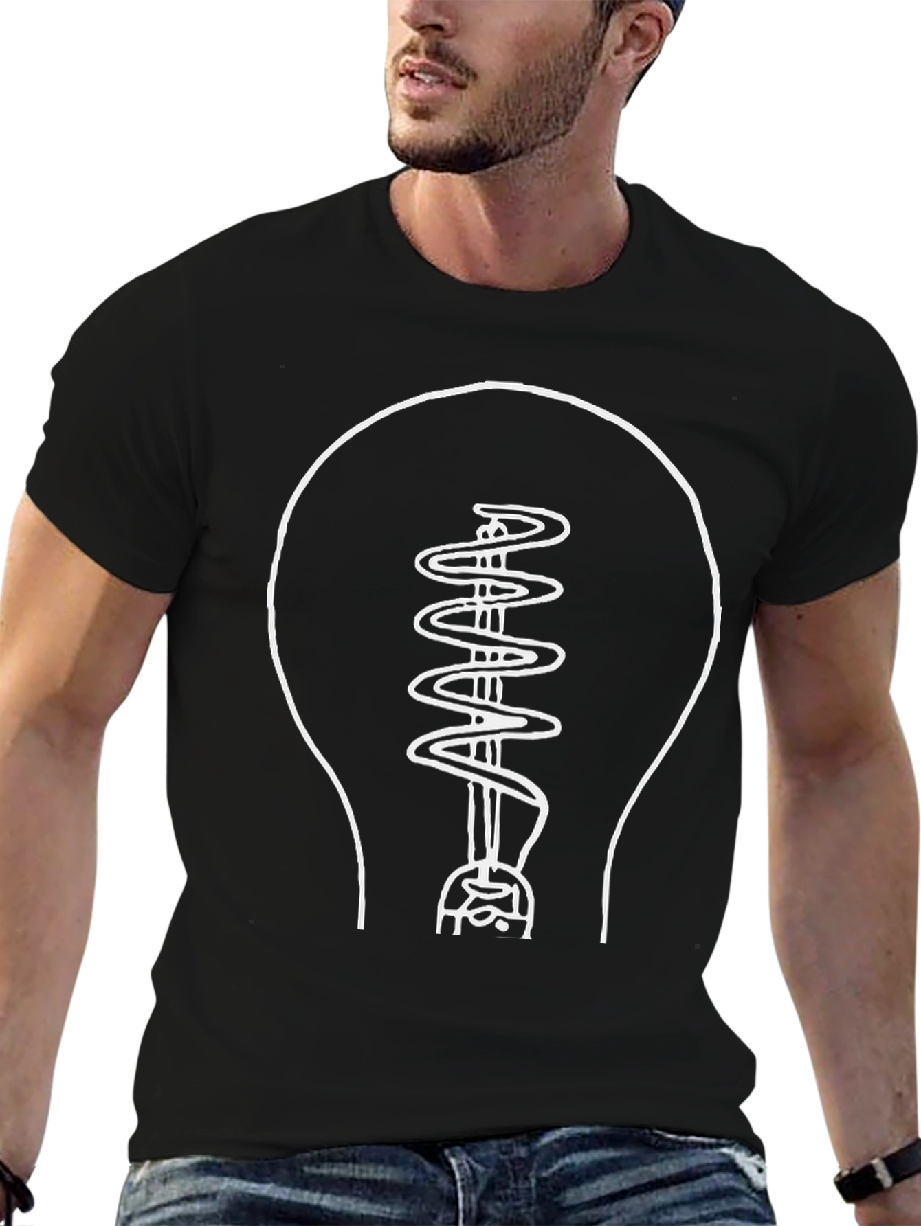 Idea Light Bulb Graphic Tee - Black Cotton T-Shirt