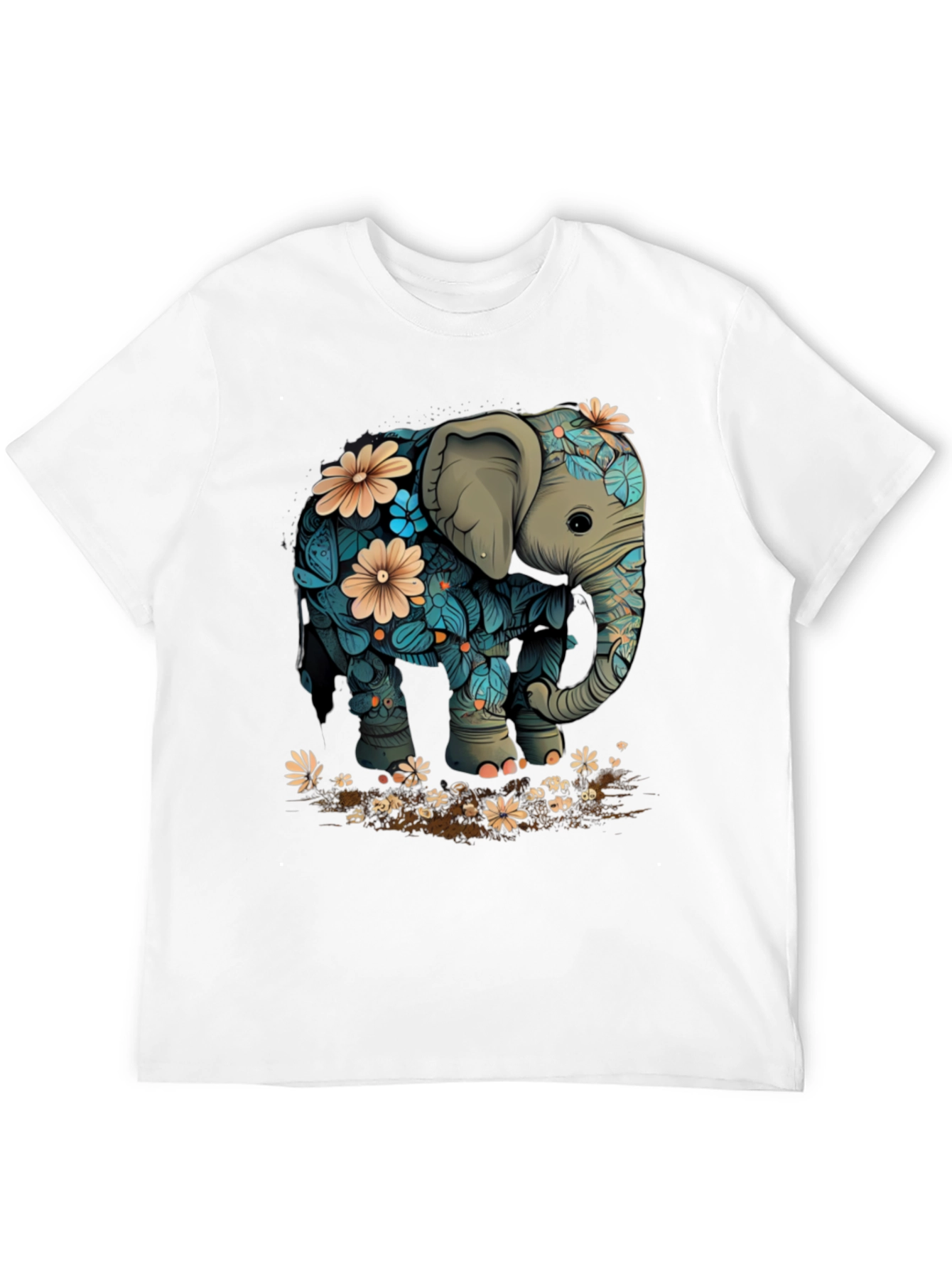 Floral Elephant Graphic Tee - Black