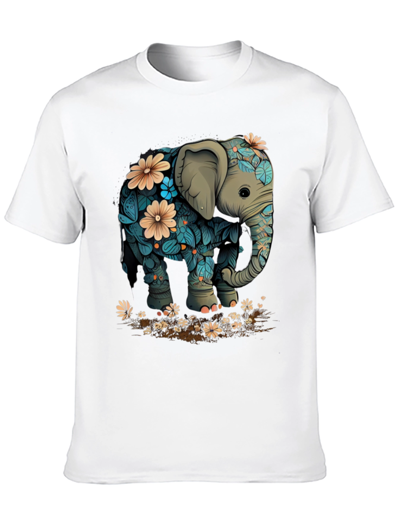 Floral Elephant Graphic Tee - Black