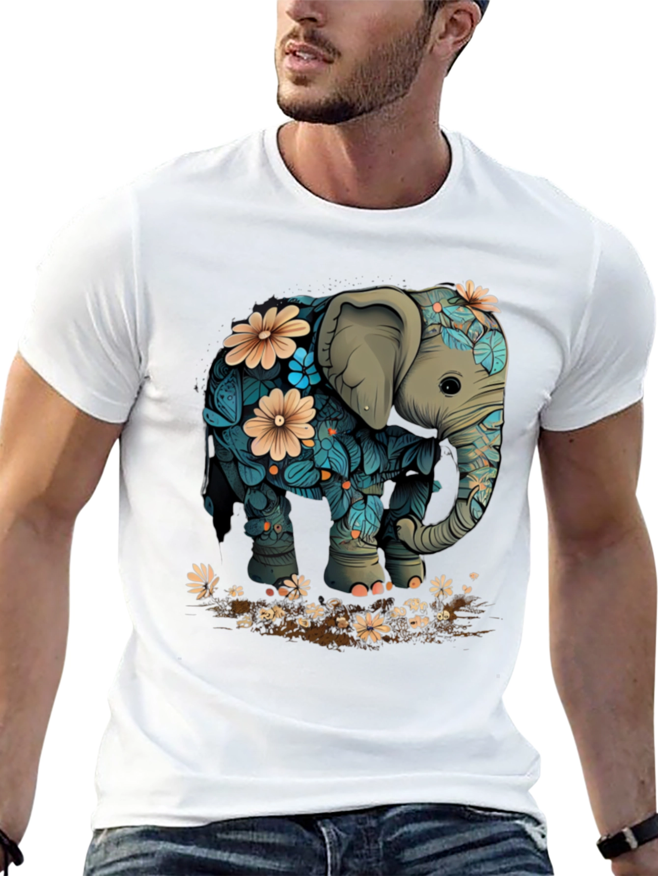 Floral Elephant Graphic Tee - Black