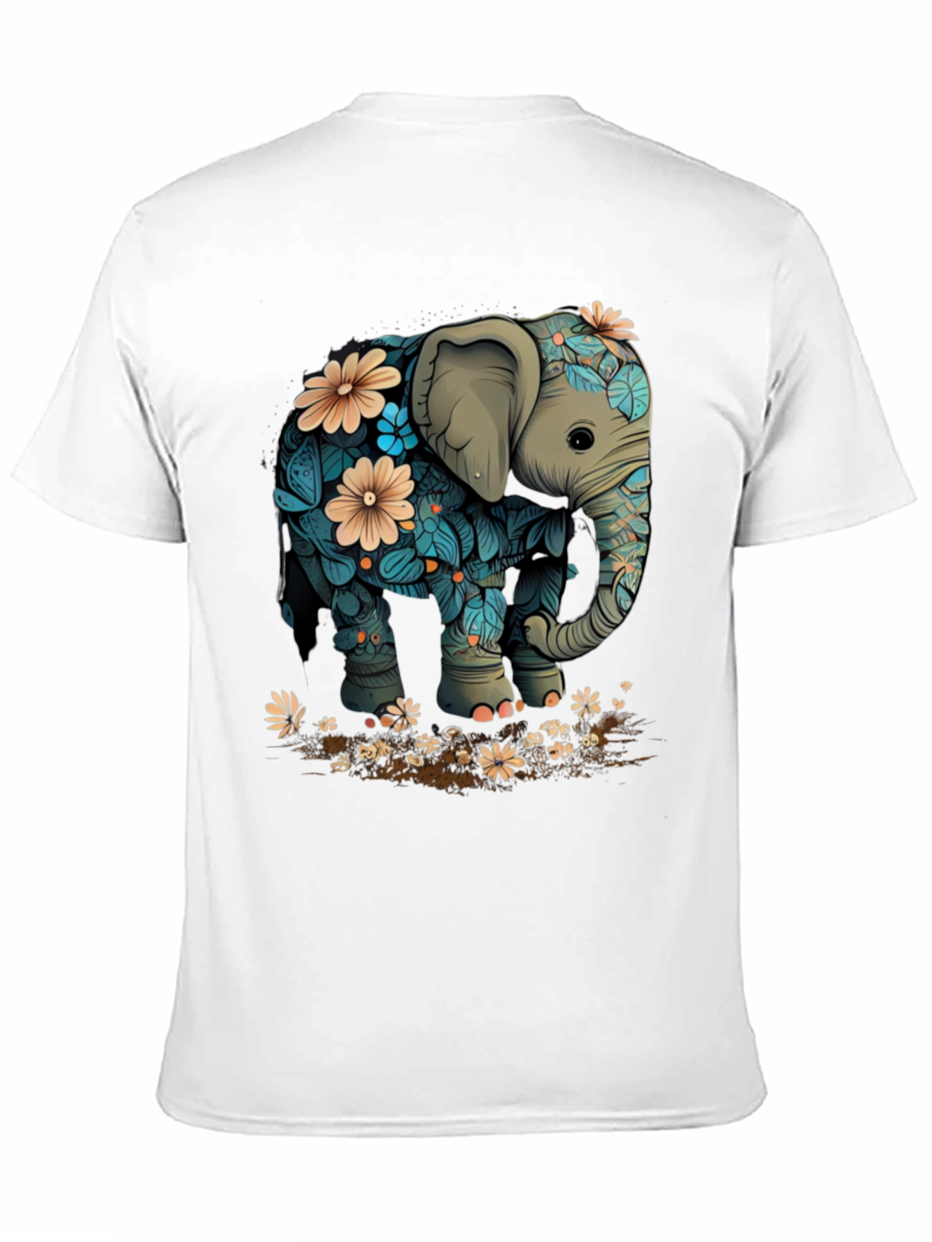 Floral Elephant Graphic Tee - Black
