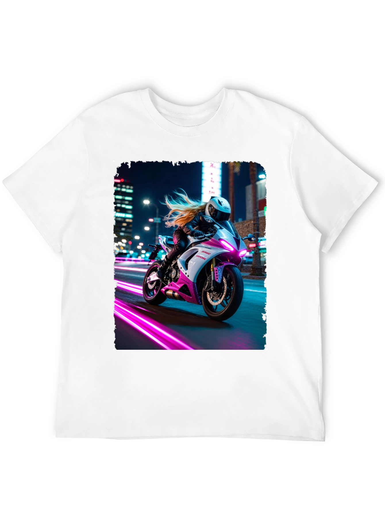 Motorcycle Rider Graphic T-Shirt - Night City Vibes