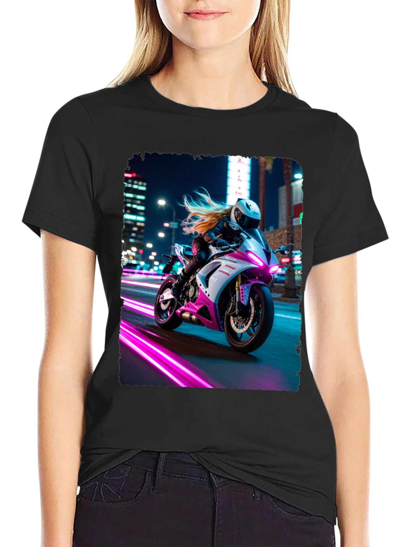 Motorcycle Rider Graphic T-Shirt - Night City Vibes