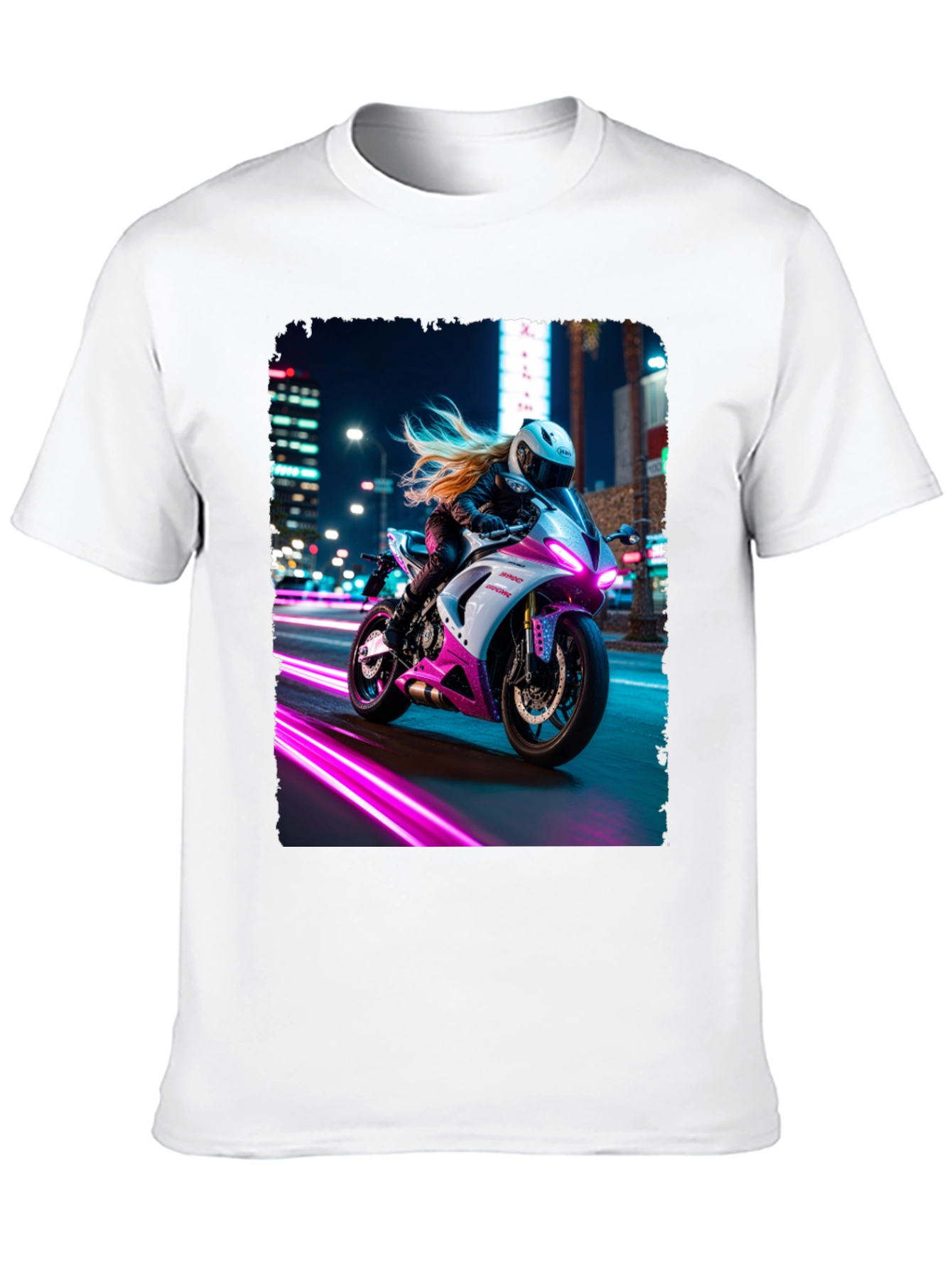 Motorcycle Rider Graphic T-Shirt - Night City Vibes