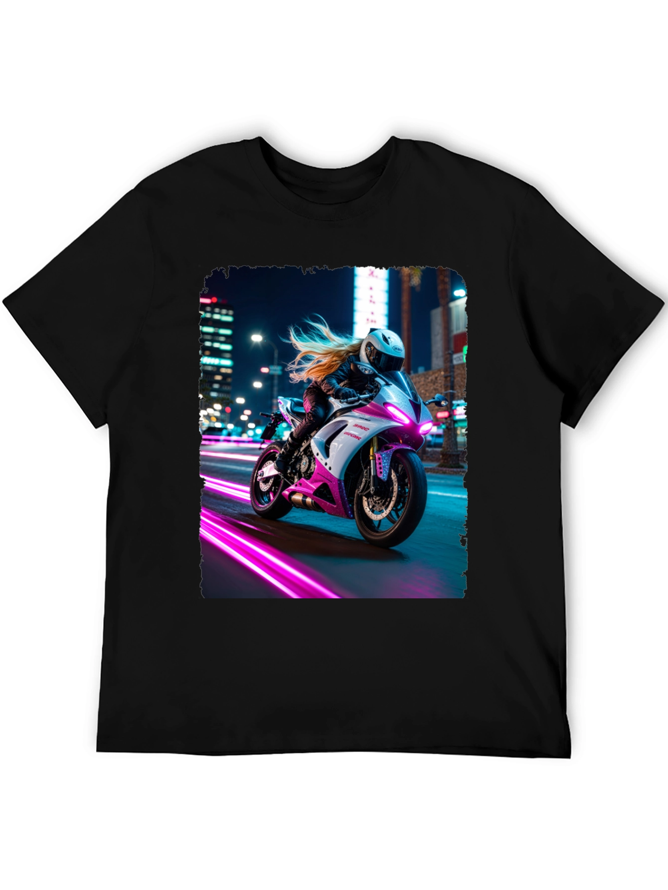 Motorcycle Rider Graphic T-Shirt - Night City Vibes