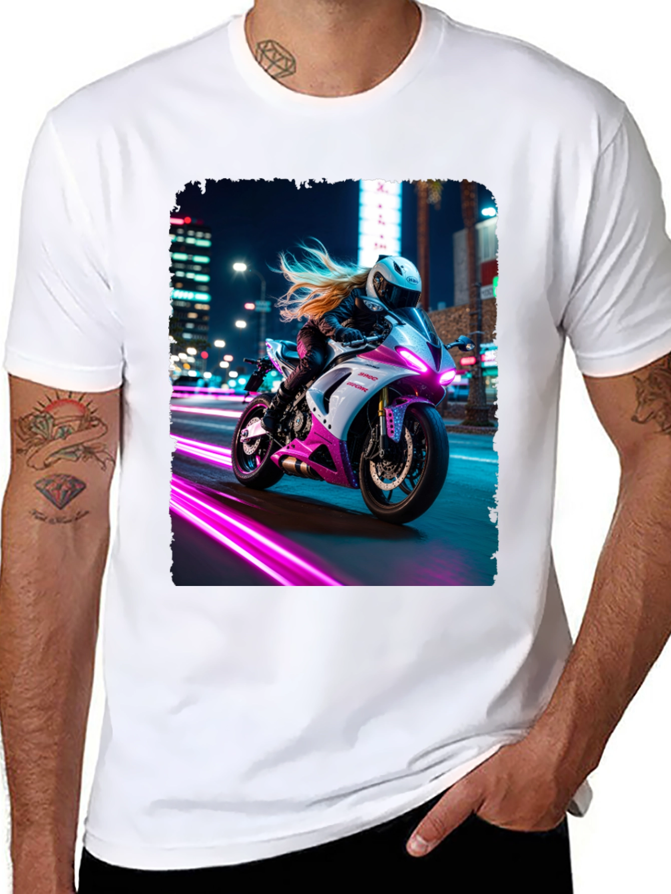 Motorcycle Rider Graphic T-Shirt - Night City Vibes