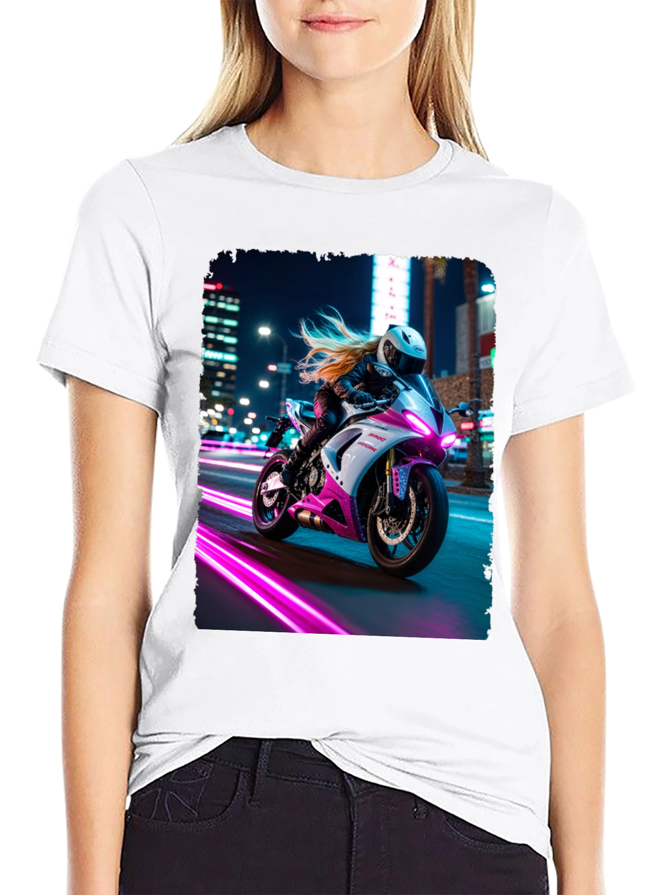 Motorcycle Rider Graphic T-Shirt - Night City Vibes