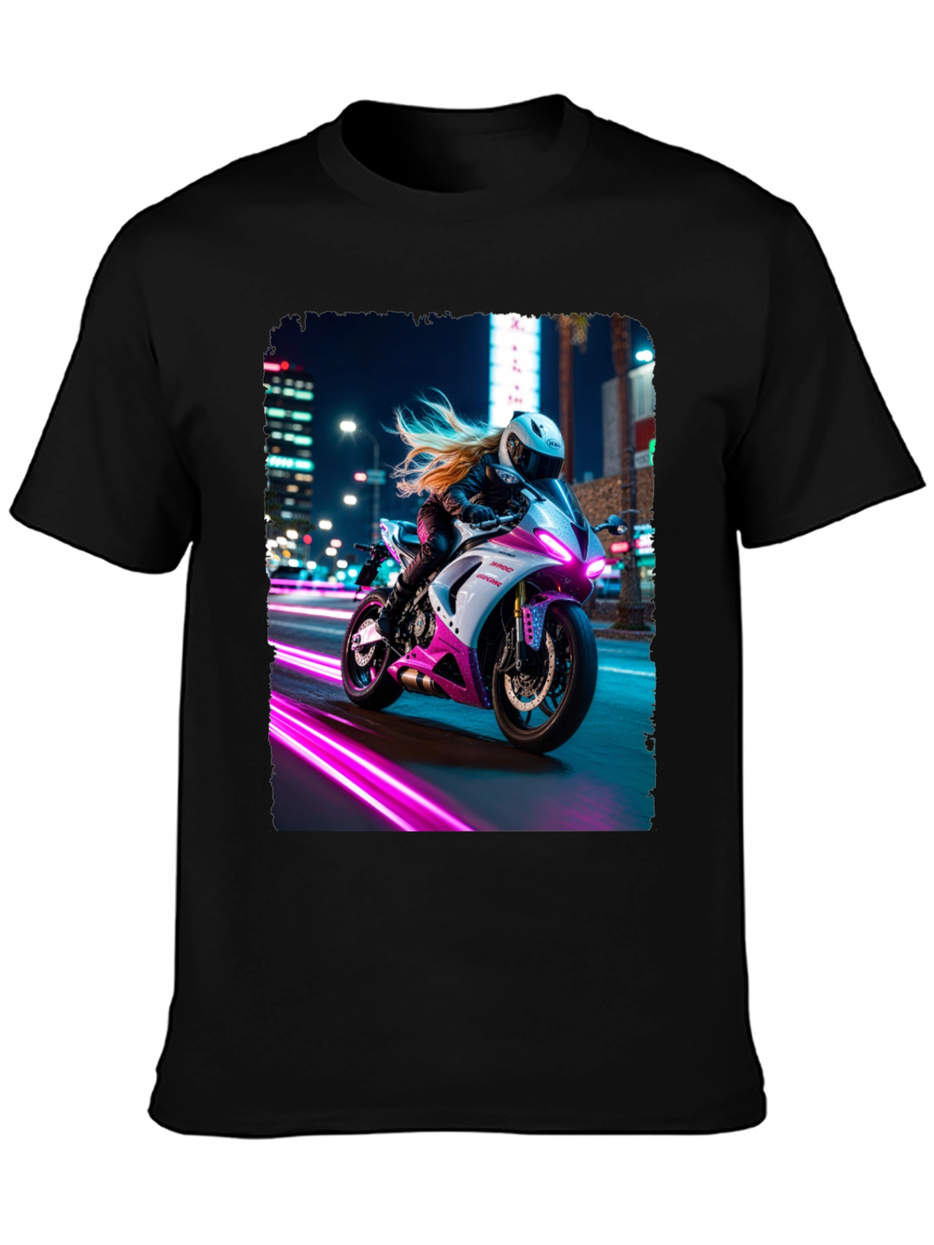Motorcycle Rider Graphic T-Shirt - Night City Vibes