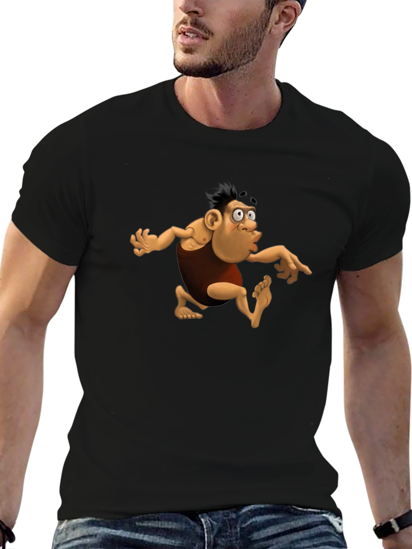 Cartoon Caveman Black T-Shirt