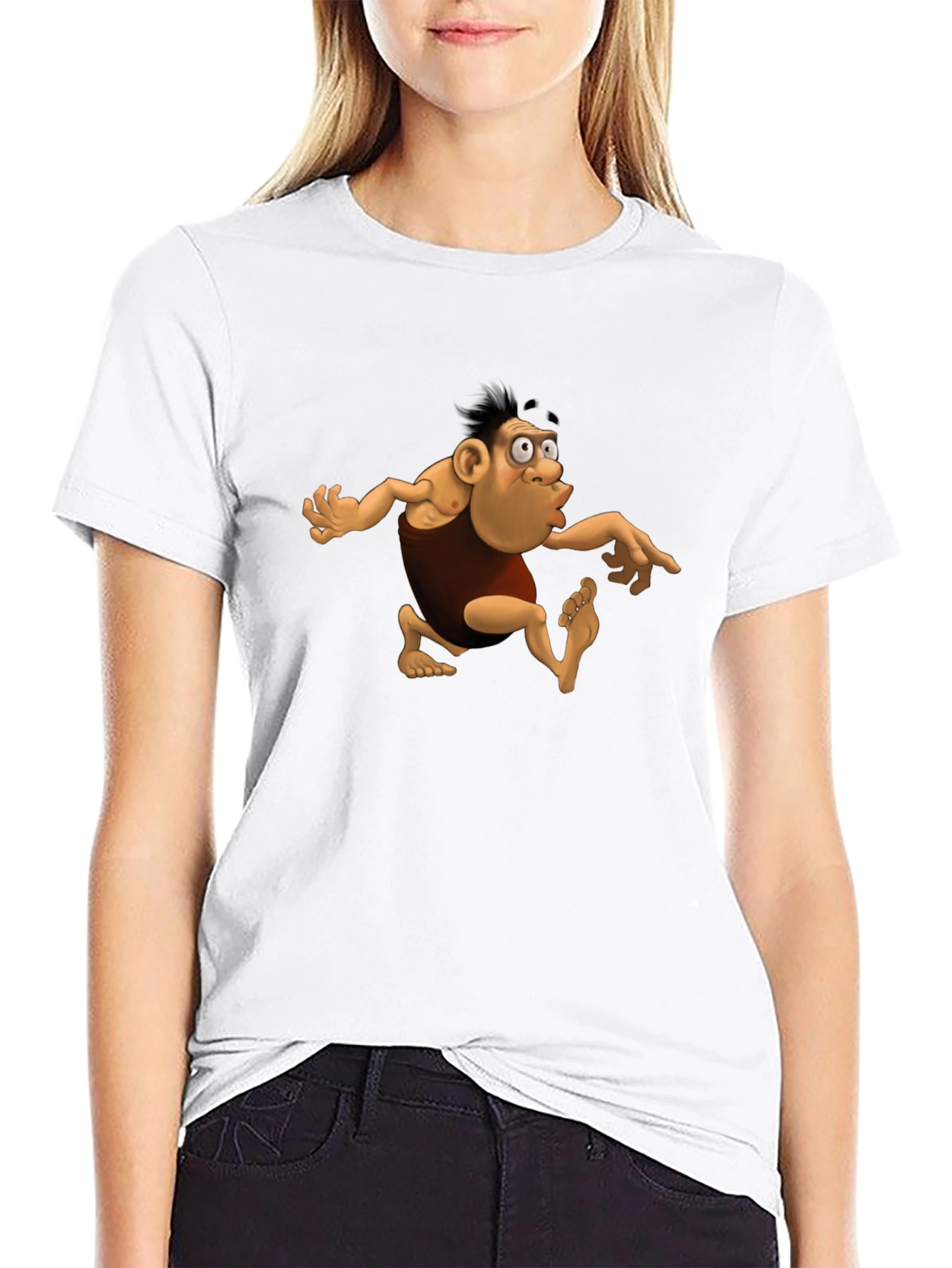 Cartoon Caveman Black T-Shirt
