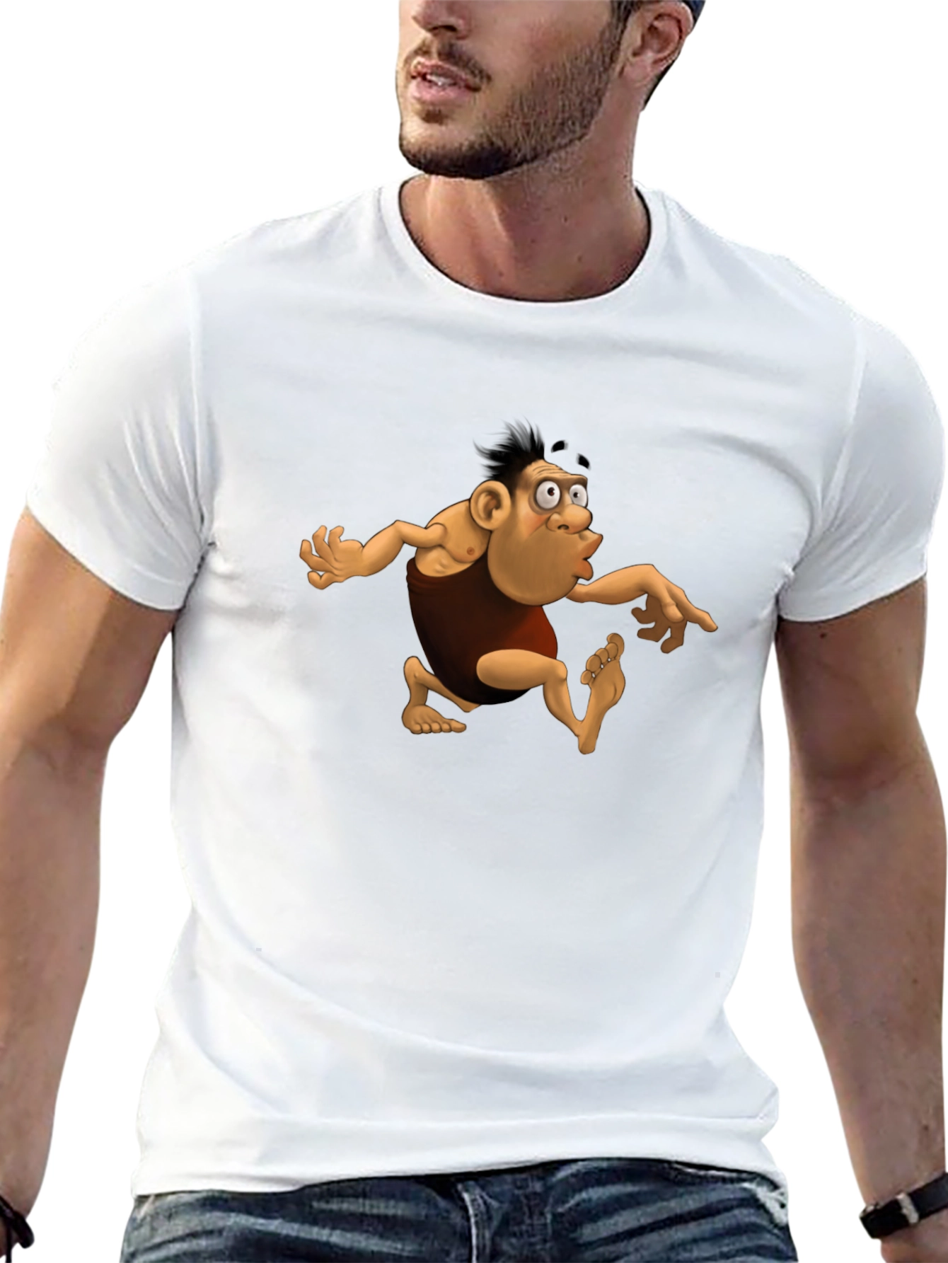 Cartoon Caveman Black T-Shirt
