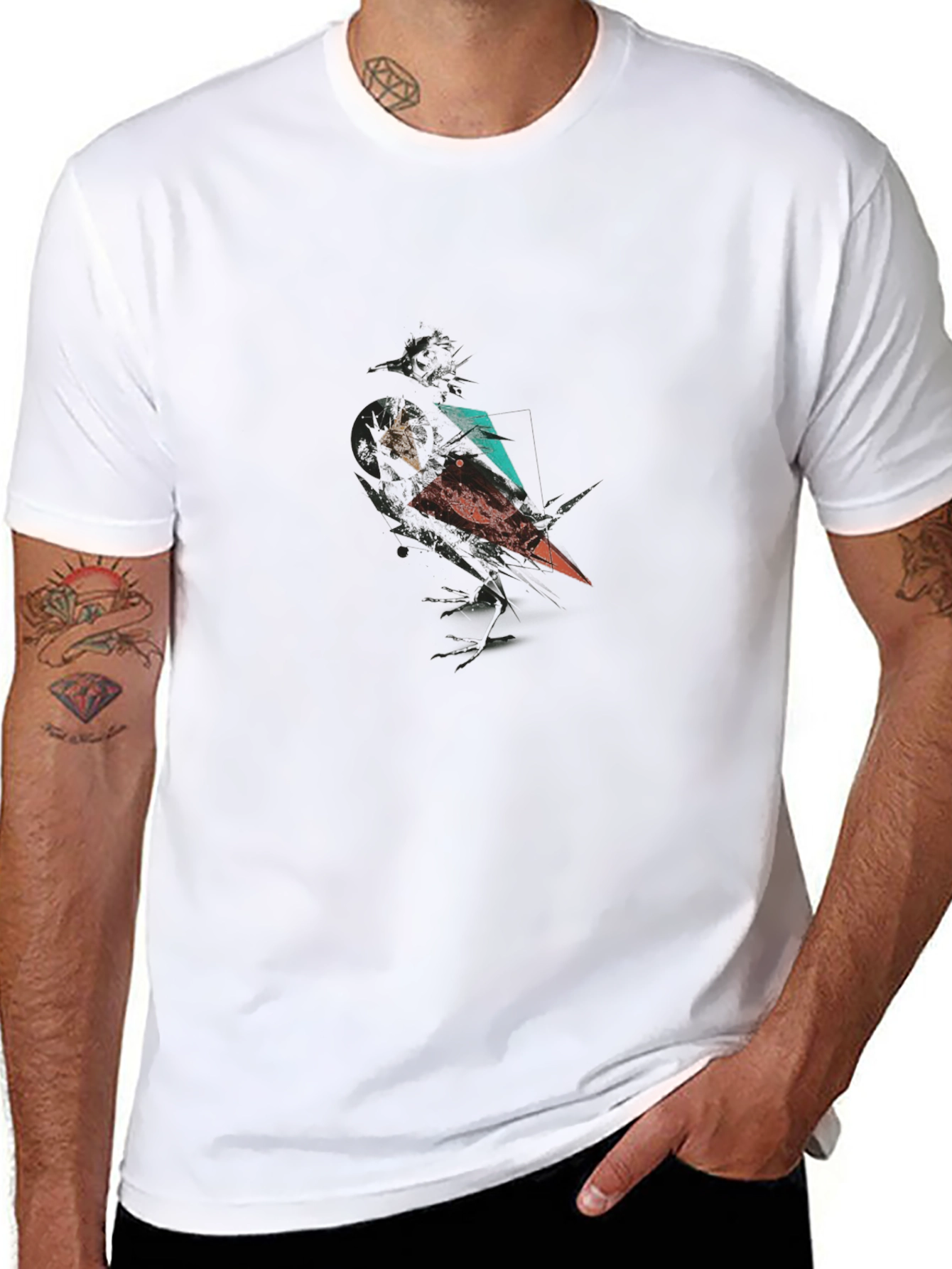 Abstract Crow Graphic Print Black T-Shirt