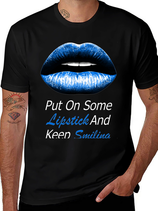 Blue Lips Graphic Tee: Put On Lipstick And Keep Smiling