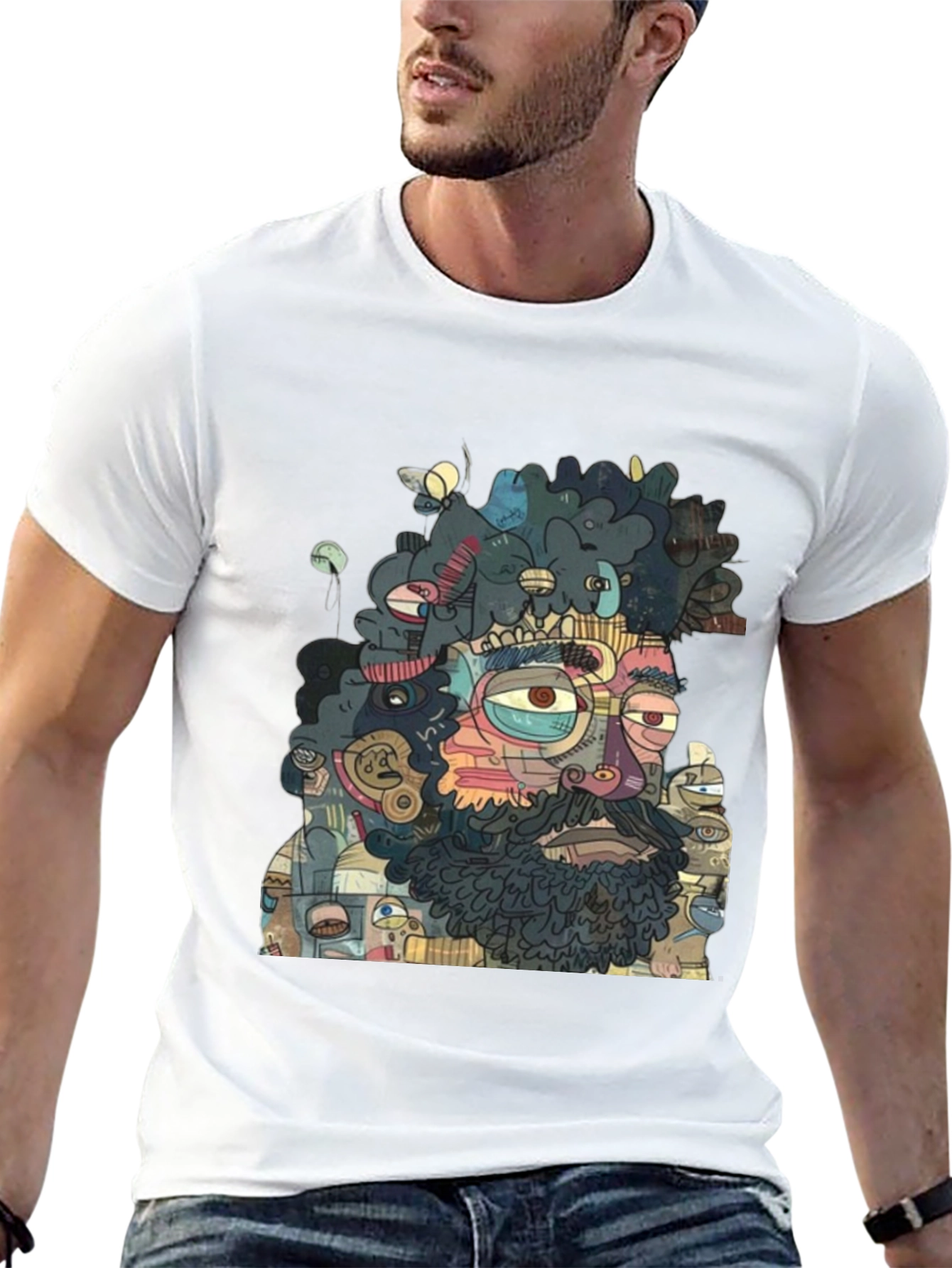 Abstract Face Graphic Print Crew Neck T-Shirt