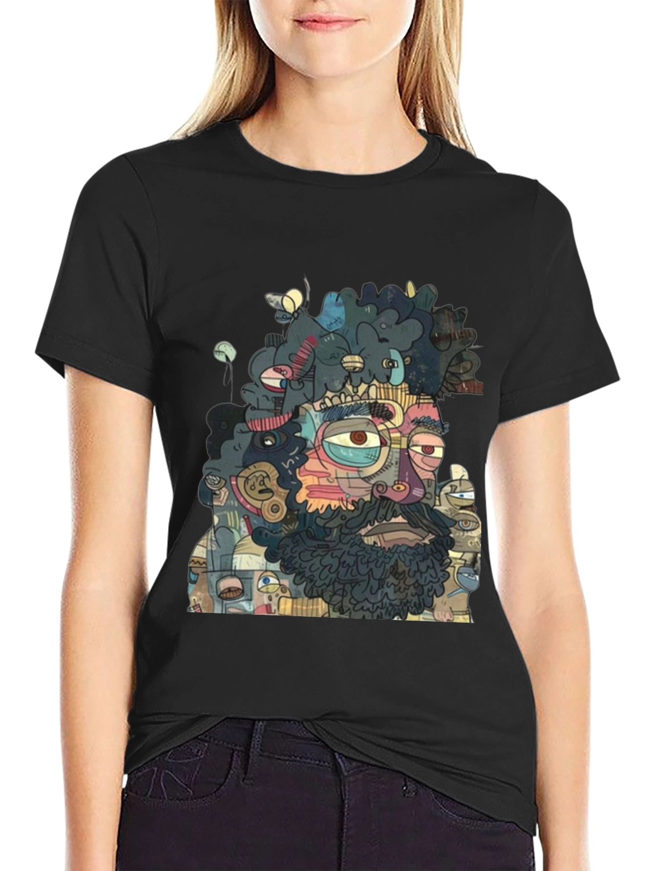 Abstract Face Graphic Print Crew Neck T-Shirt