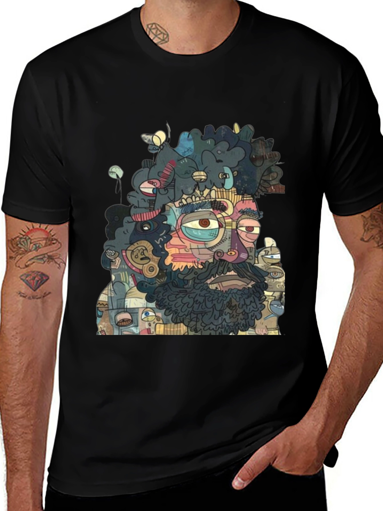 Abstract Face Graphic Print Crew Neck T-Shirt