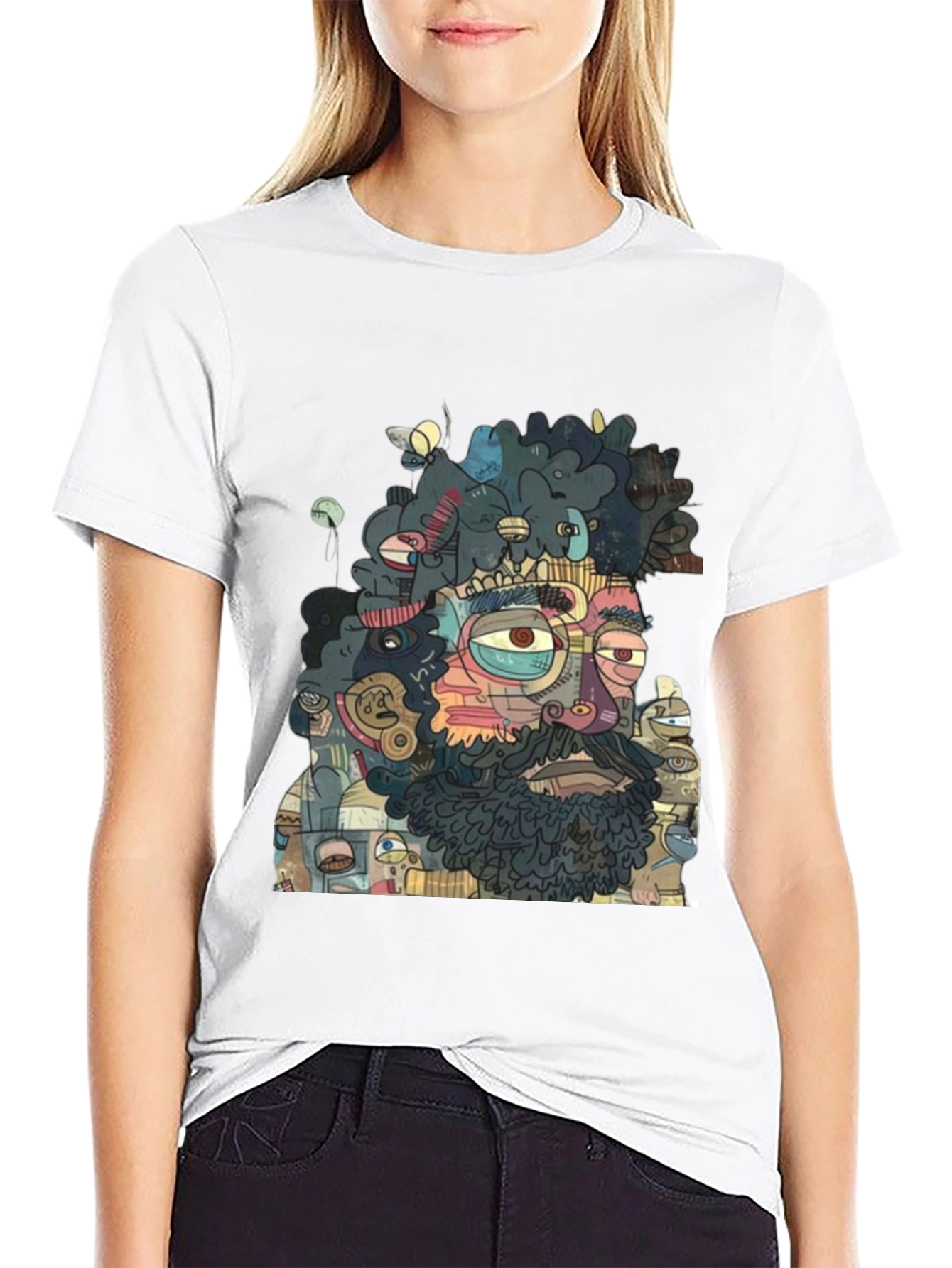 Abstract Face Graphic Print Crew Neck T-Shirt