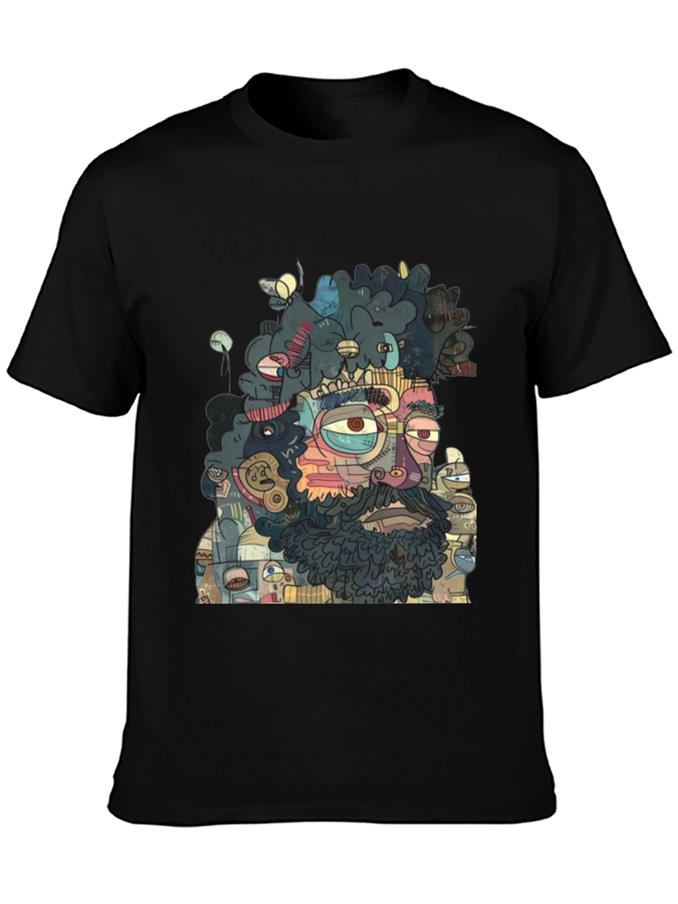 Abstract Face Graphic Print Crew Neck T-Shirt