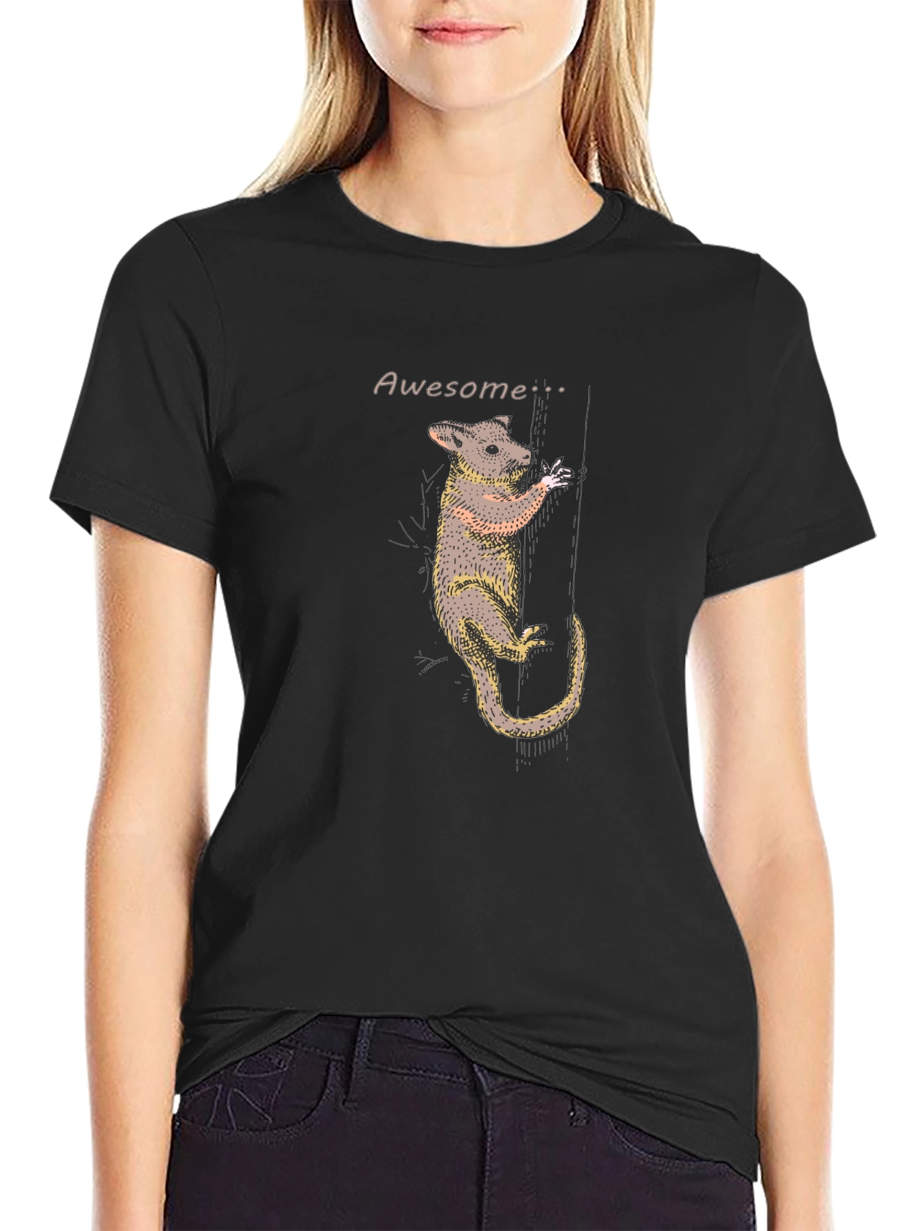 Awesome Opossum Graphic T-Shirt - Black