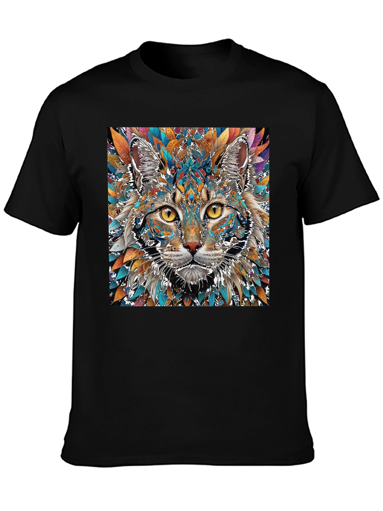 Abstract Cat Graphic Print Crew Neck T-Shirt